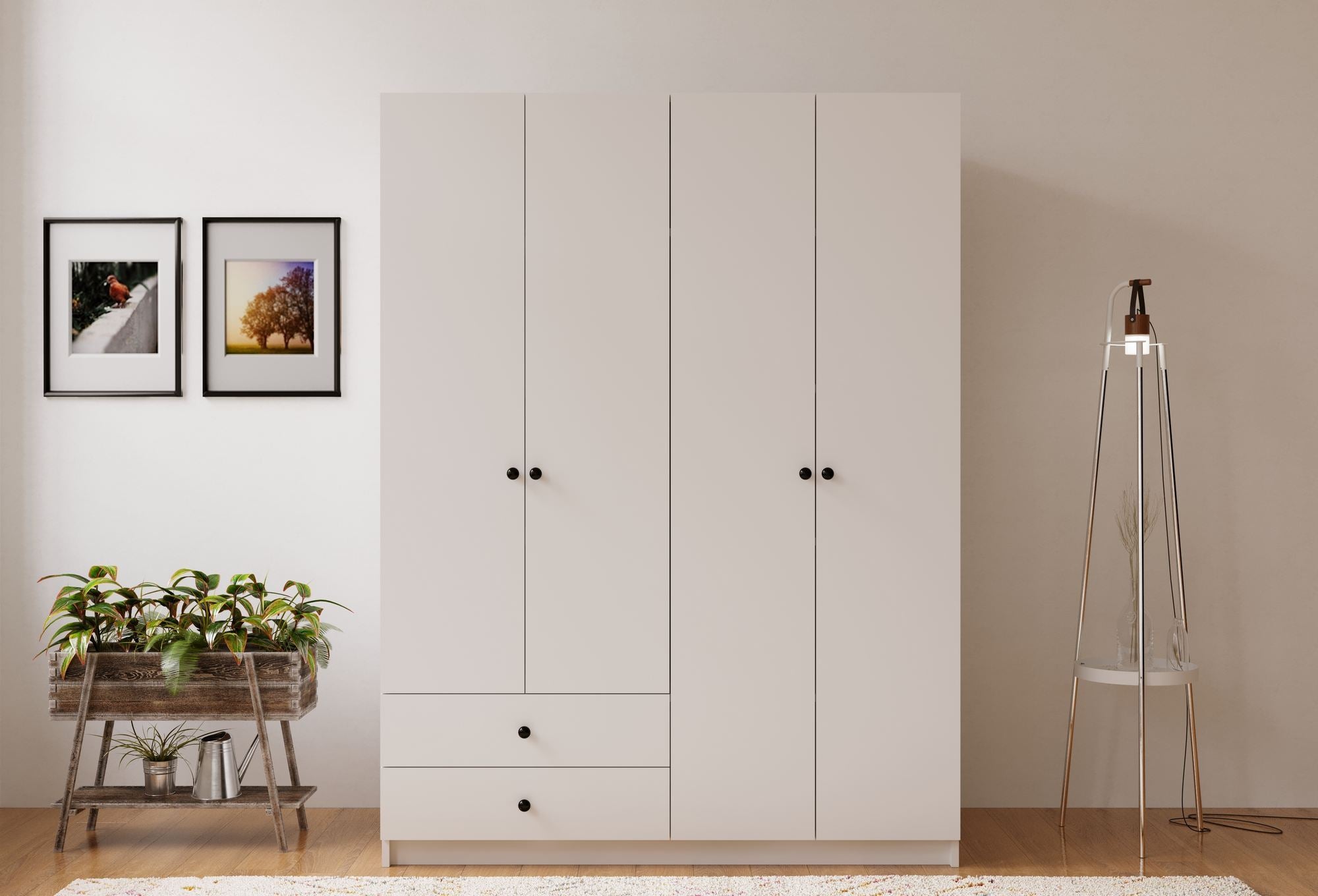 Guarda-roupa – 120 cm largura, 180 cm altura, 45 cm profundidade – Branco fosco – Aglomerado de melamina