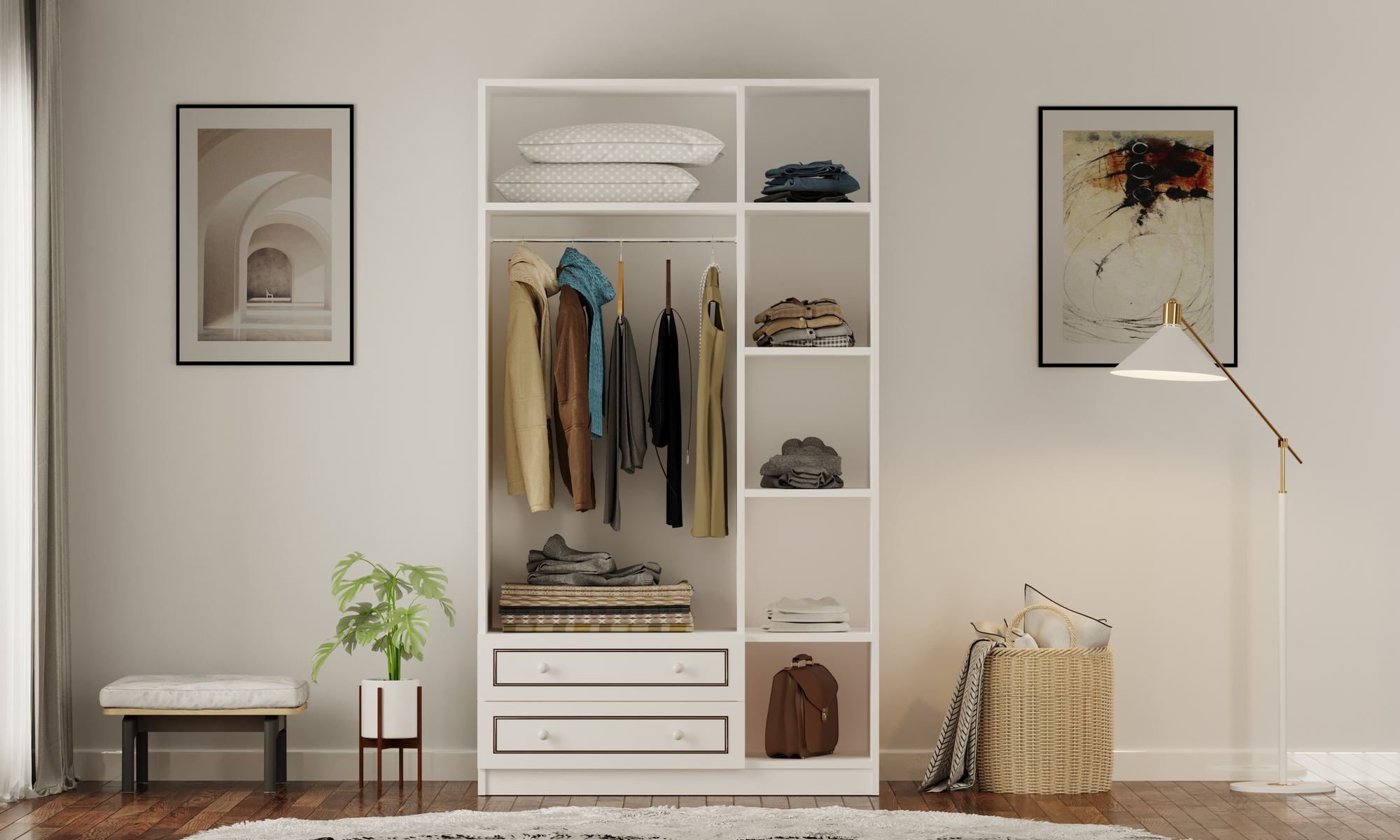 Guarda-roupa – 105 cm x 180 cm x 52 cm – Branco Fosco – Aglomerado