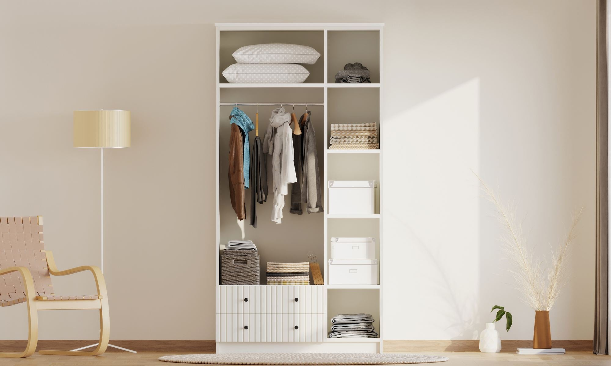 Guarda-roupa – 105cm x 210cm x 52cm – Branco Fosco – Aglomerado