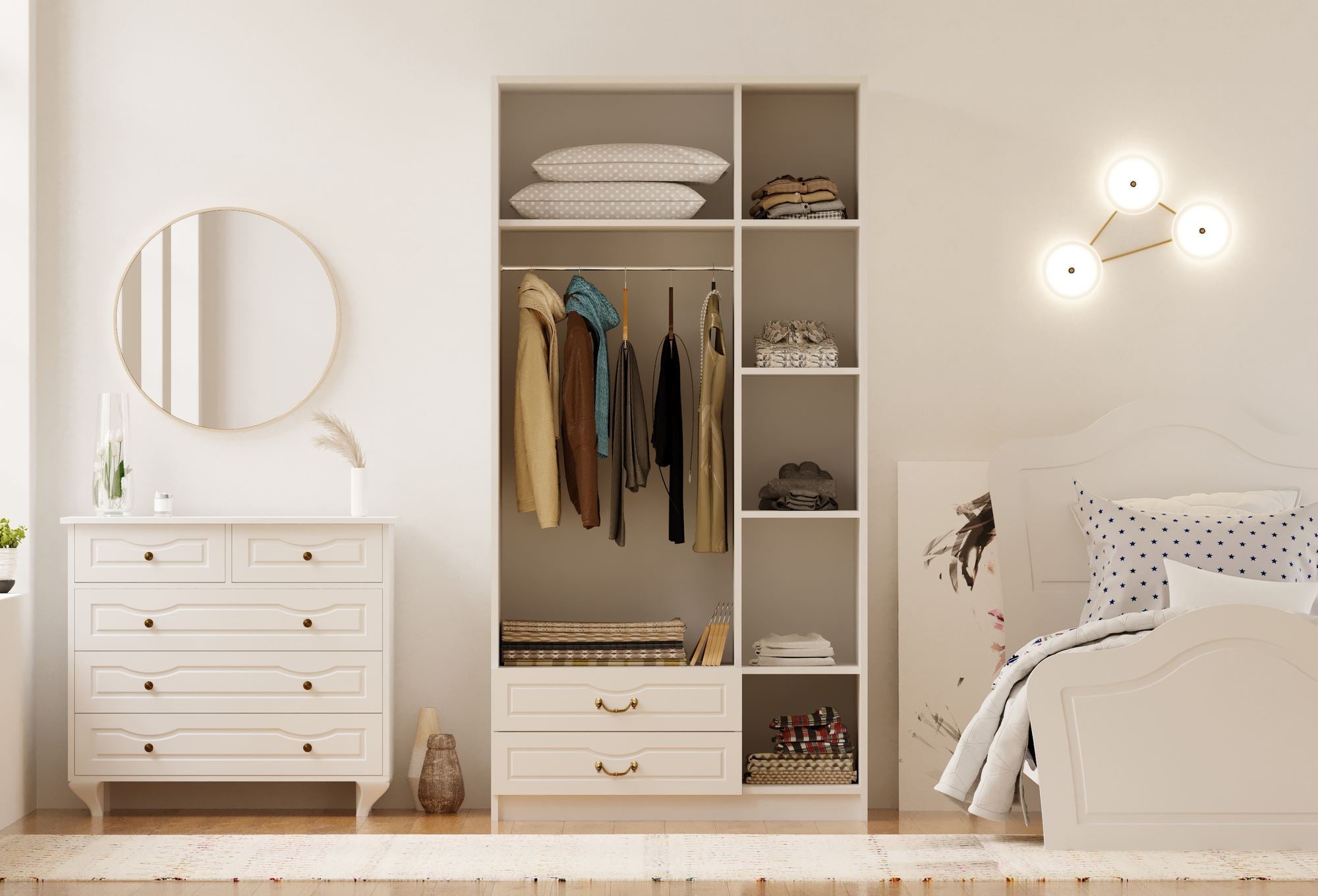 Guarda-roupa – 105cm x 210cm x 52cm – Branco Fosco – Aglomerado