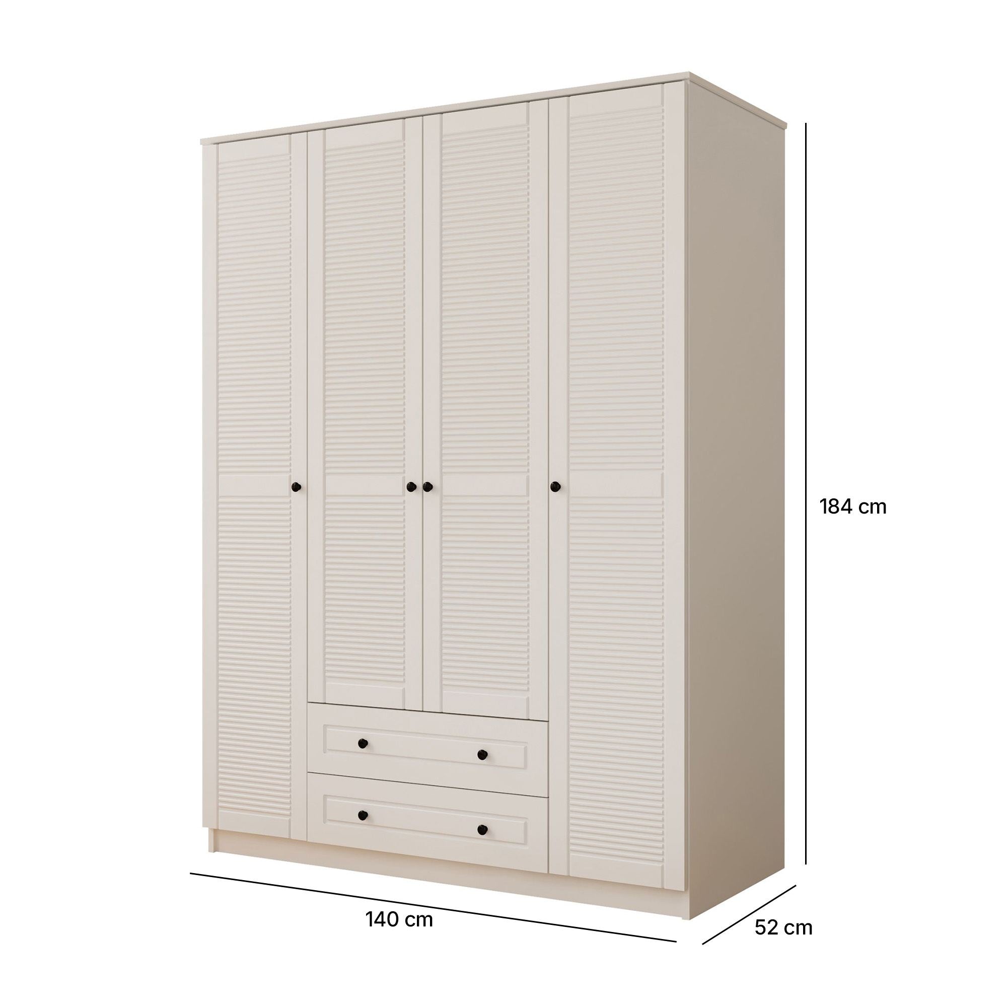 Guarda-roupa – 140cm x 184cm x 52cm – Branco Fosco – Aglomerado
