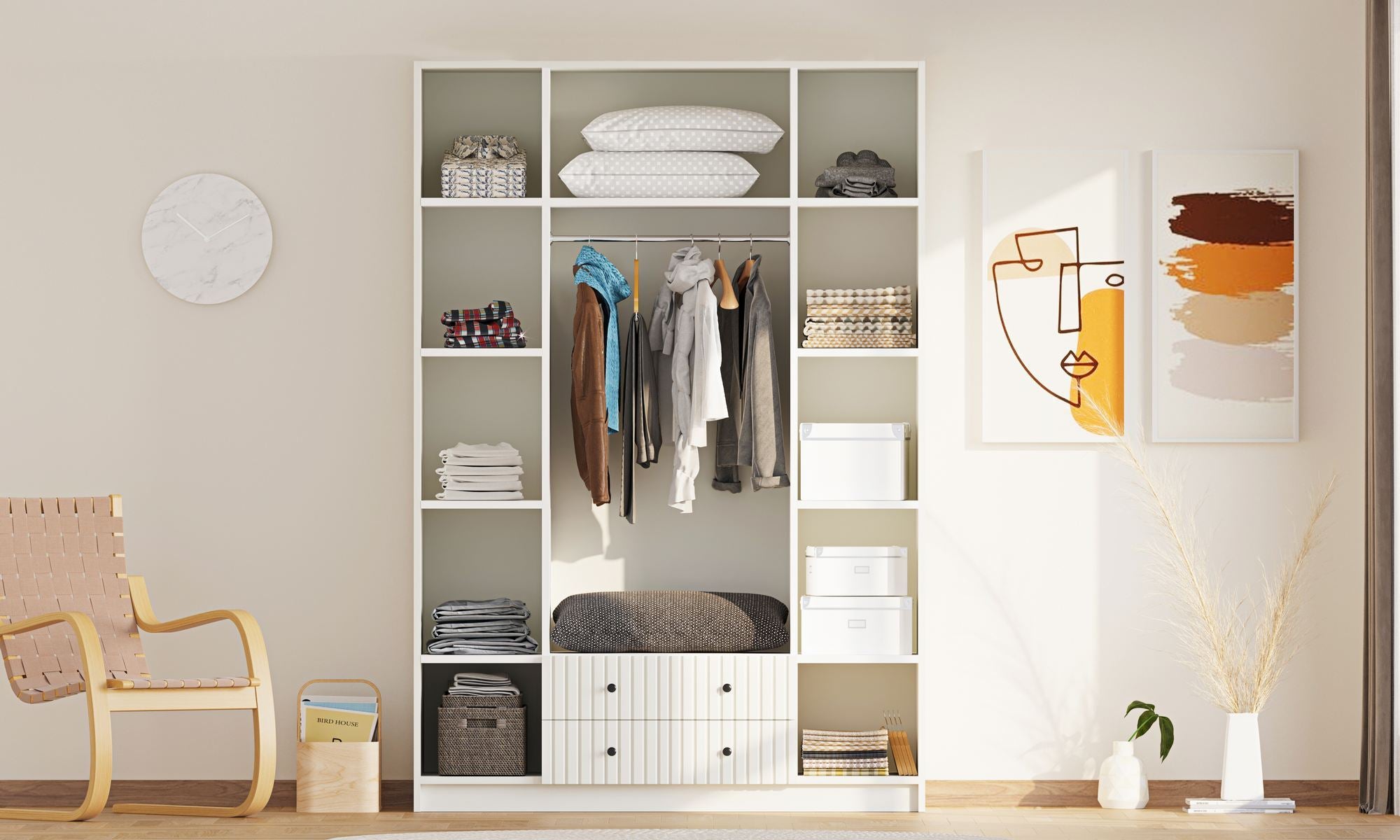 Guarda-roupa – 140 cm x 210 cm x 52 cm – Branco Fosco – Aglomerado