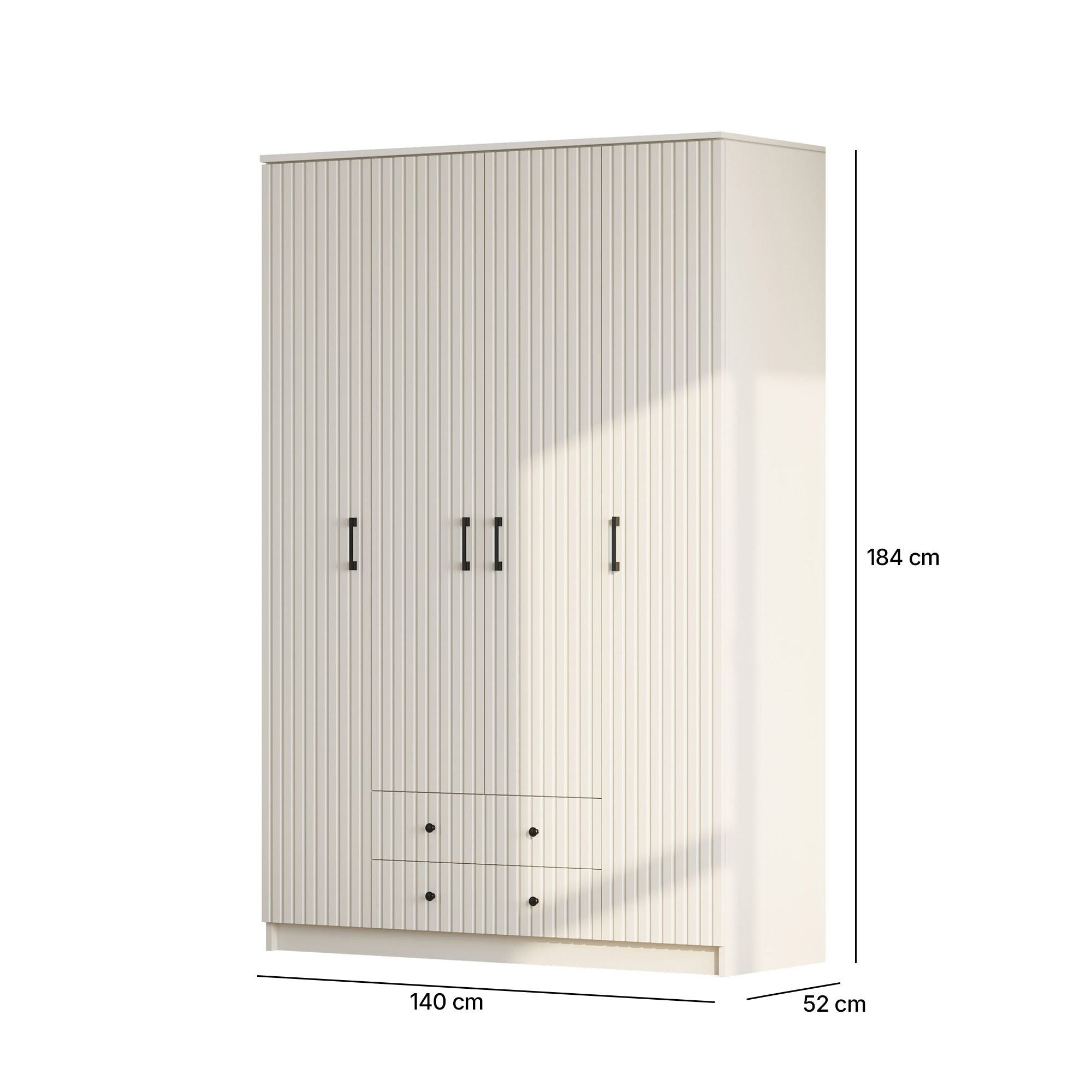 Guarda-roupa – 140cm x 184cm x 52cm – Branco Fosco – MDF
