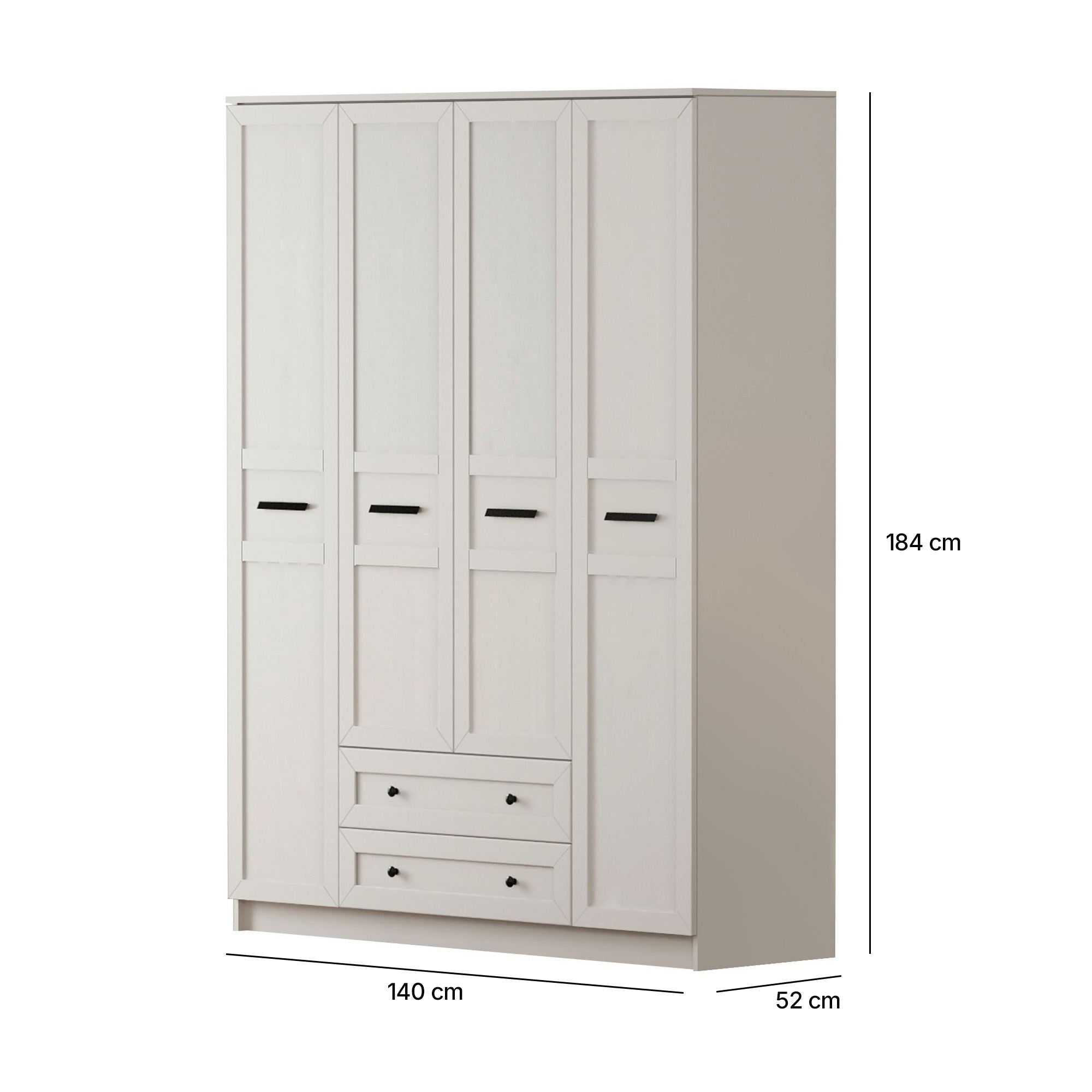 Guarda-roupa – 140cm x 184cm x 52cm – Branco fosco – Aglomerado