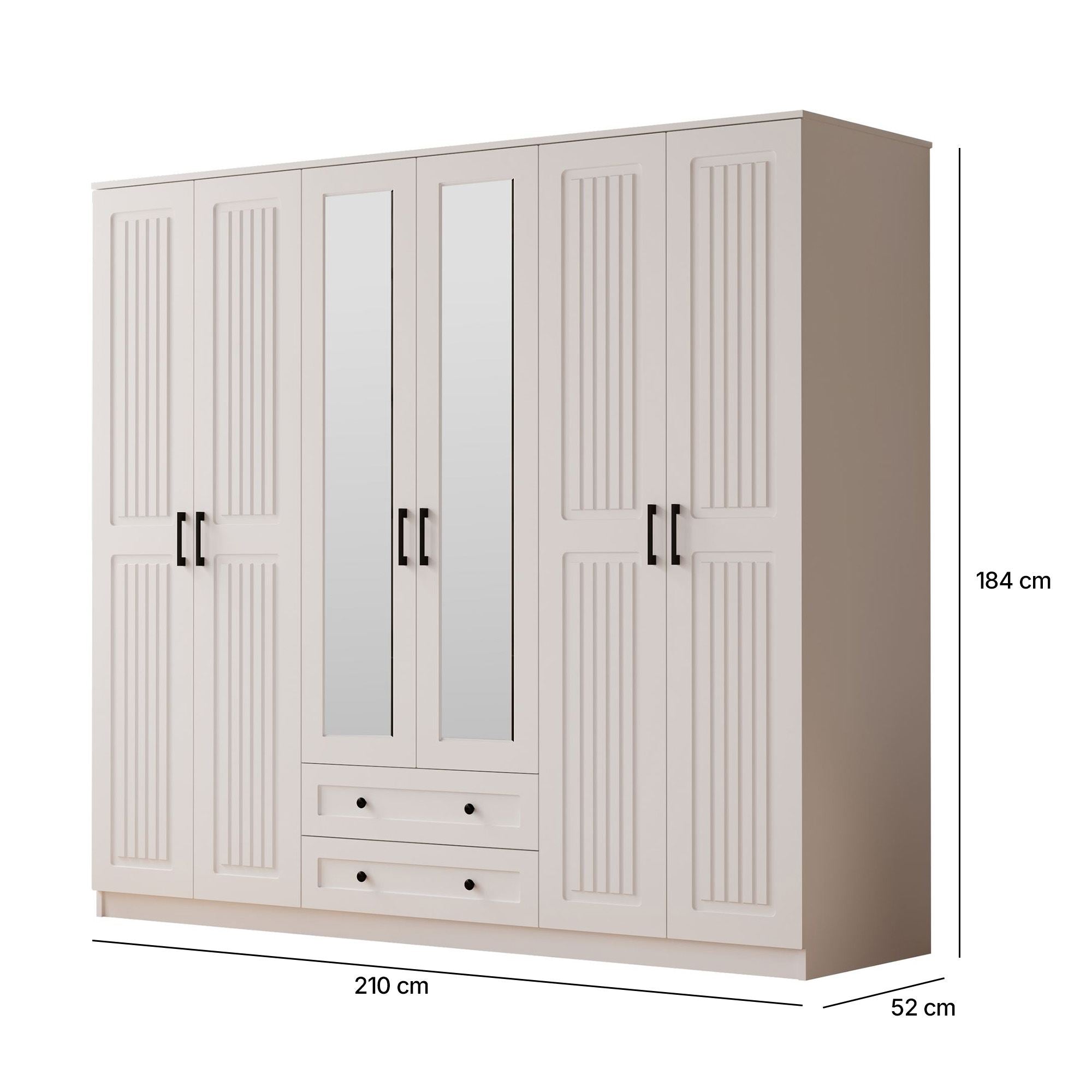 Guarda-roupa – 210cm x 184cm x 52cm – Branco Fosco – Aglomerado