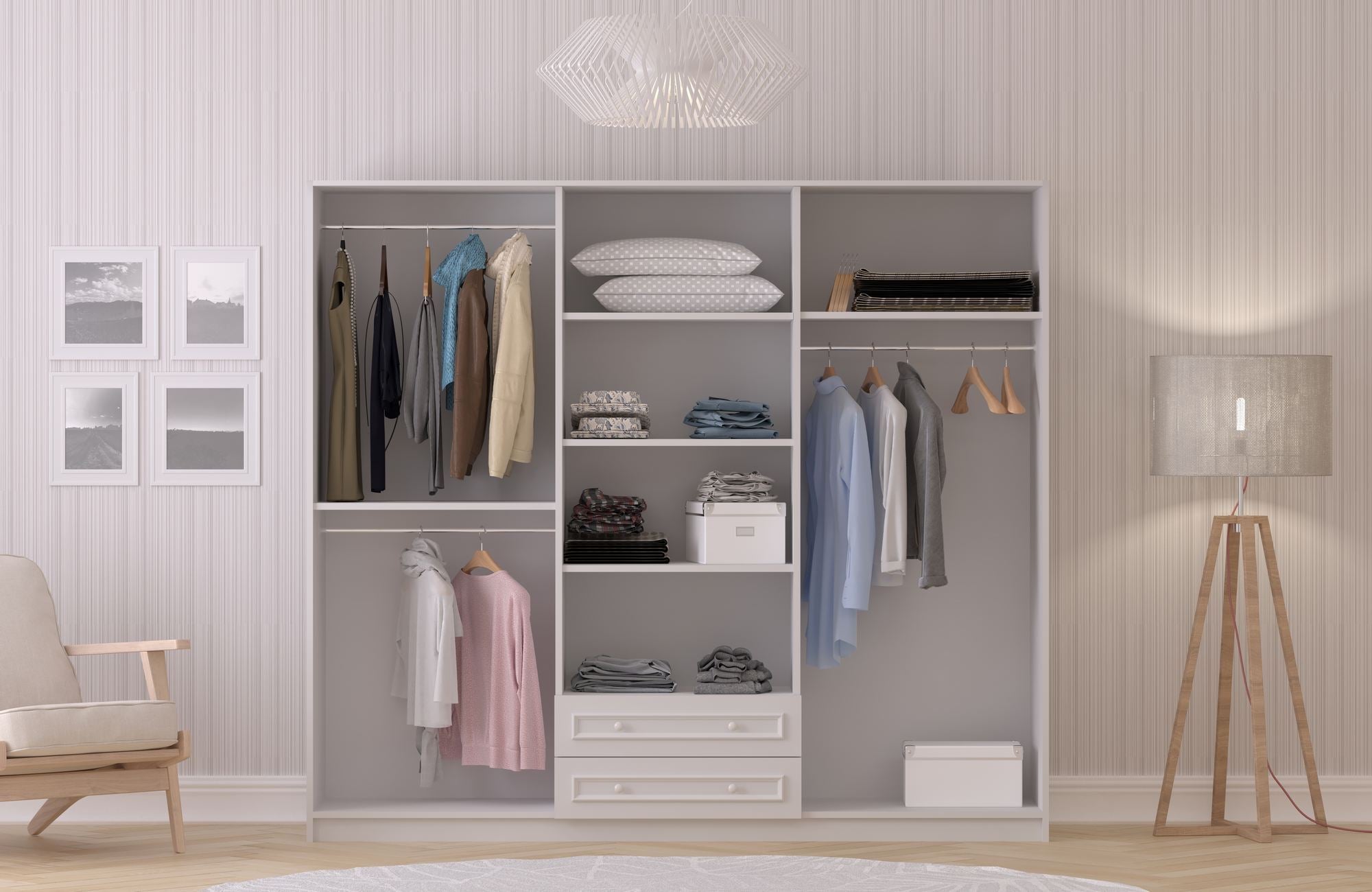 Guarda-roupa – 210cm x 184cm x 52cm – Branco Fosco – MDF