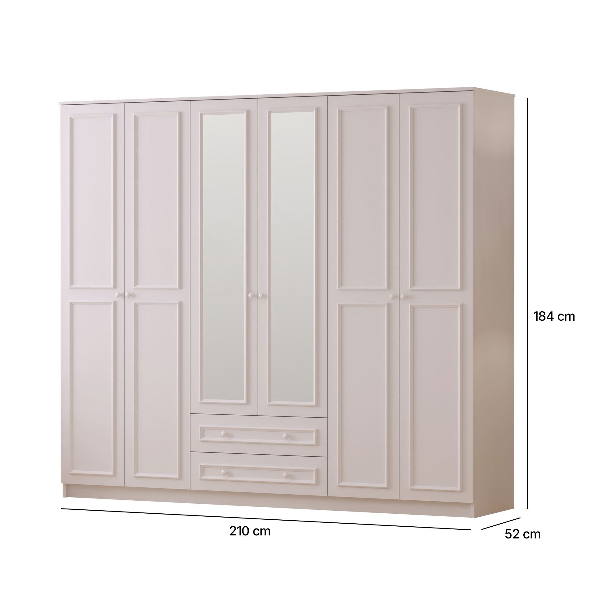 Guarda-roupa – 210cm x 184cm x 52cm – Branco Fosco – MDF