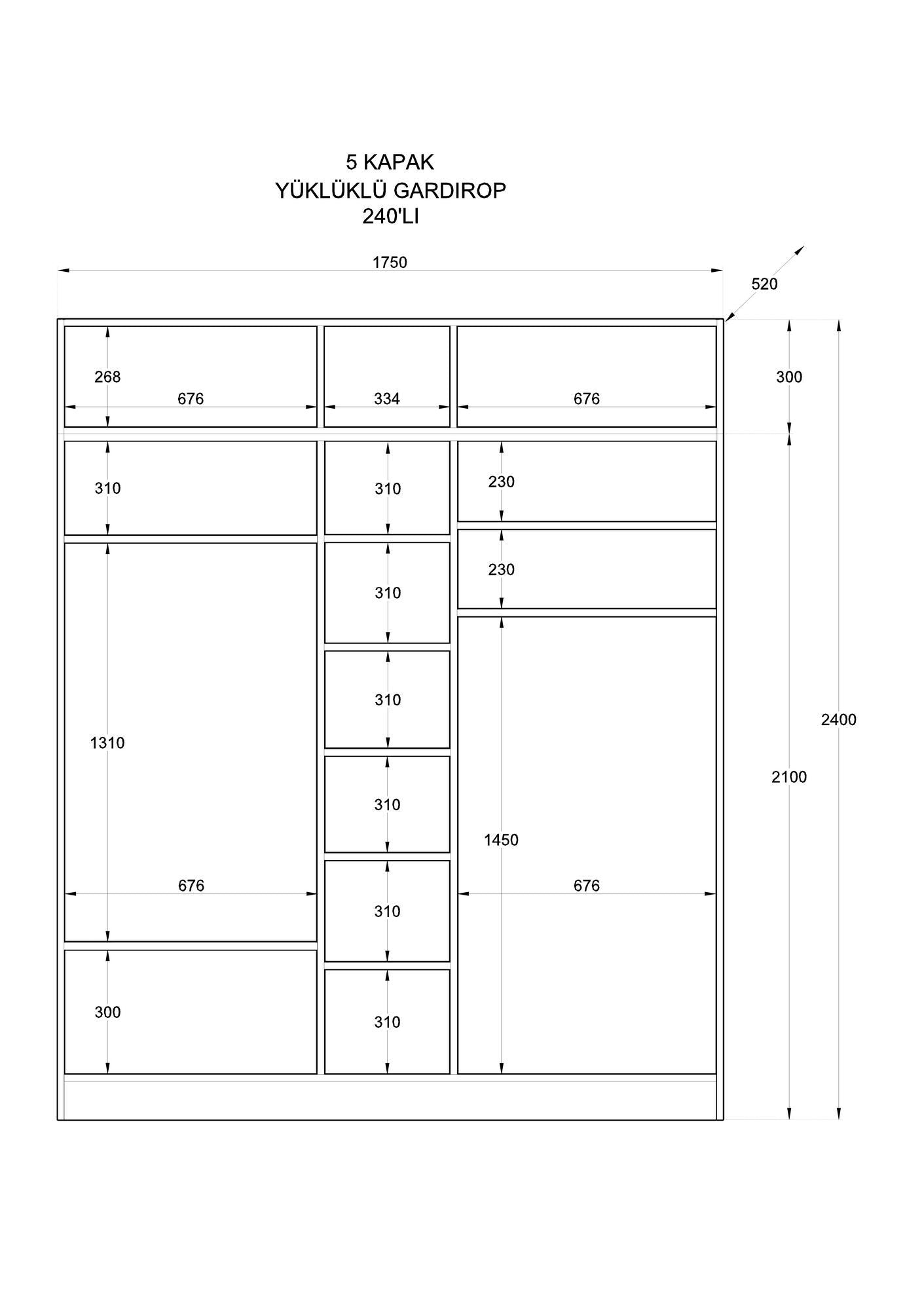 Guarda-roupa – 175cm x 240cm x 52cm – Branco fosco – Aglomerado e MDF