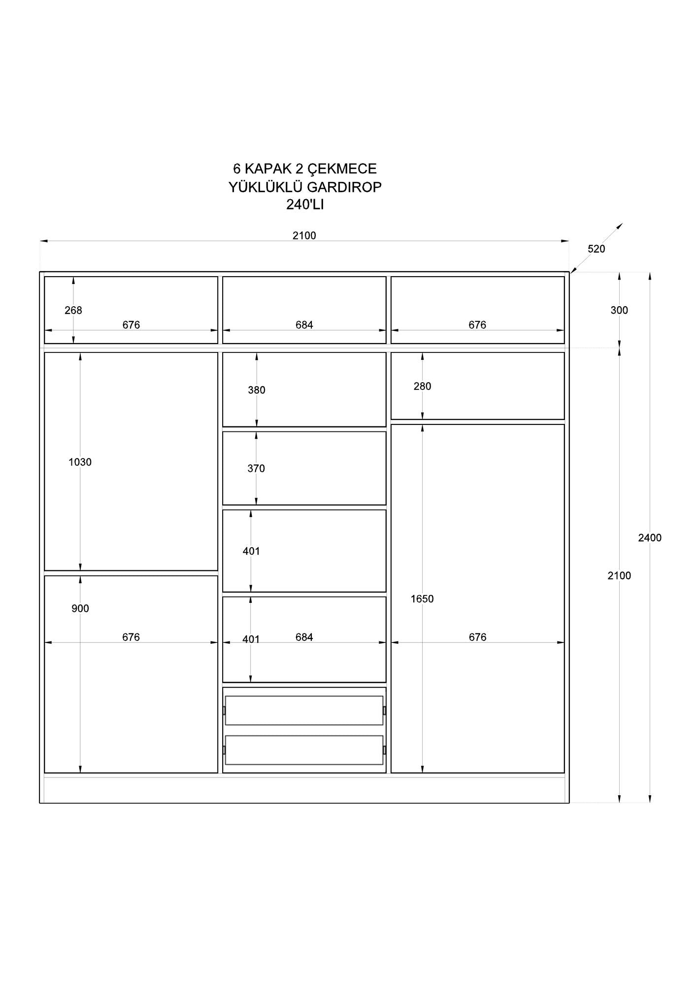 Guarda-roupa – 210cm x 240cm x 52cm – Branco Fosco – Aglomerado de melamina