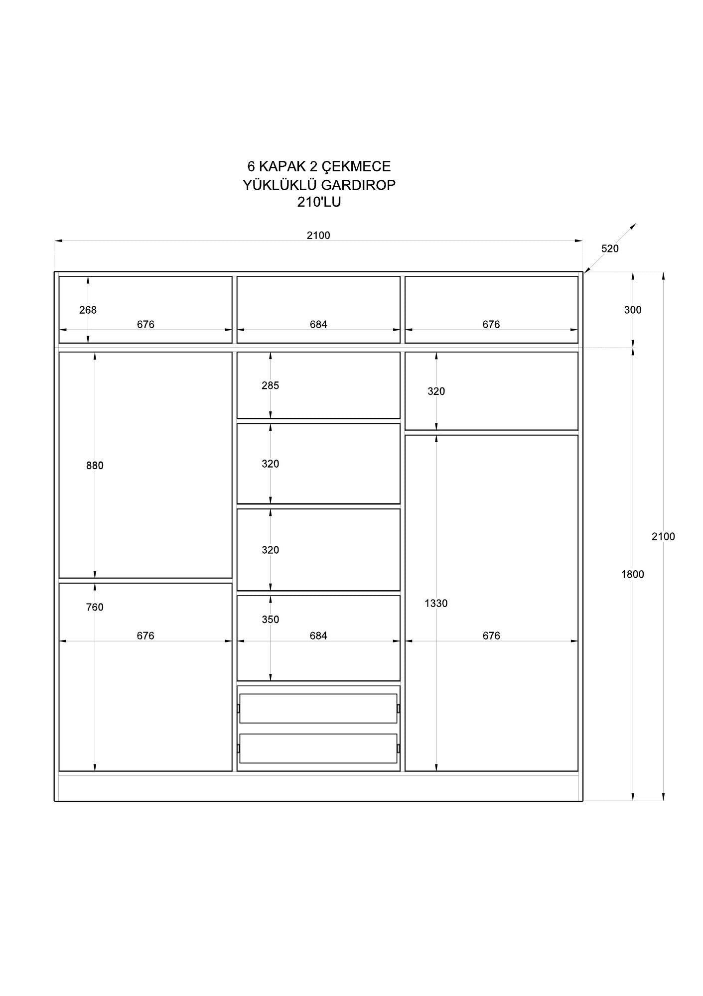 Guarda-roupa – 210cm x 210cm x 52cm – Branco fosco – Aglomerado