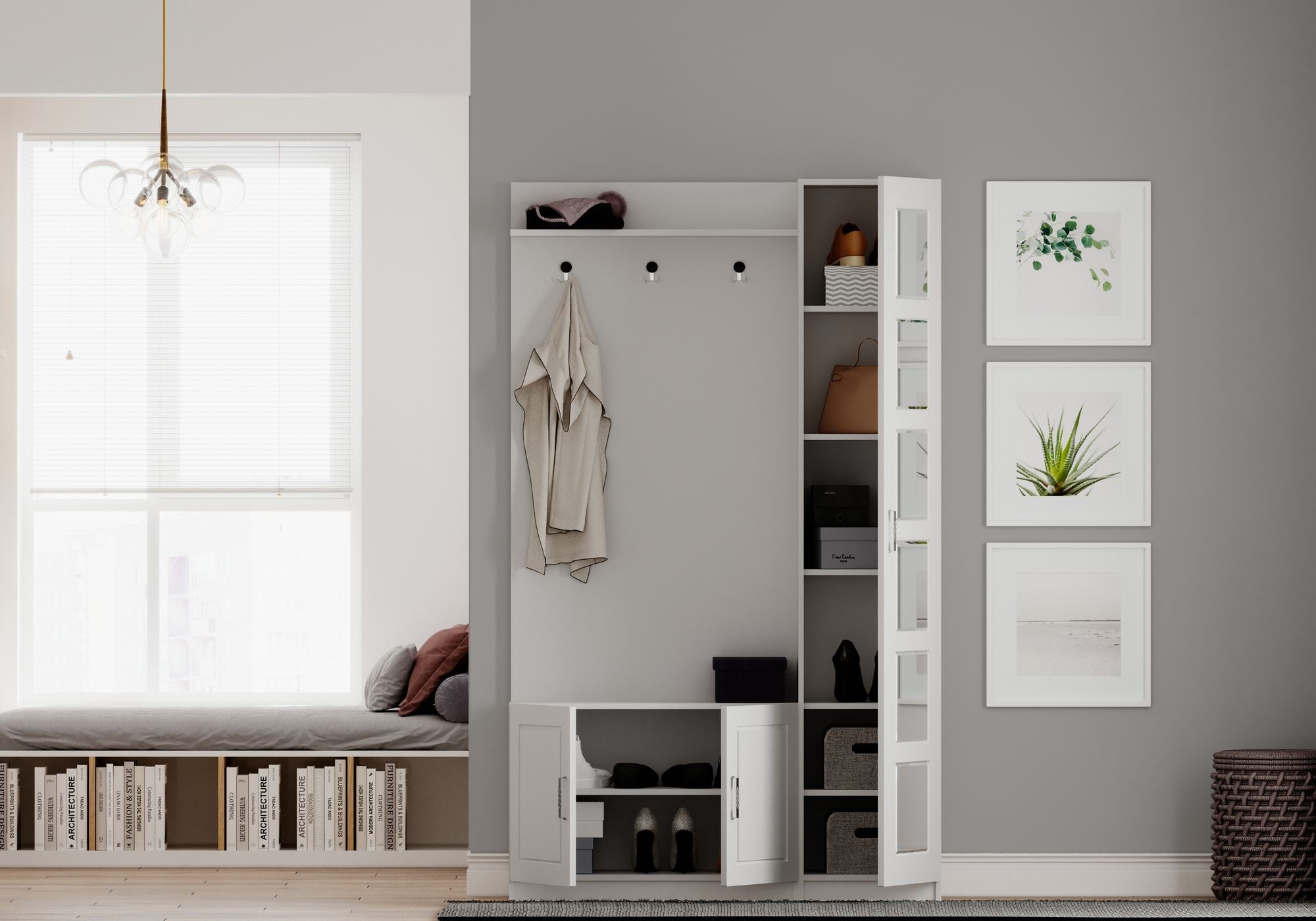 Conjunto para hall de entrada – 120cm x 200cm x 35cm – Branco Fosco – Aglomerado de Melamina