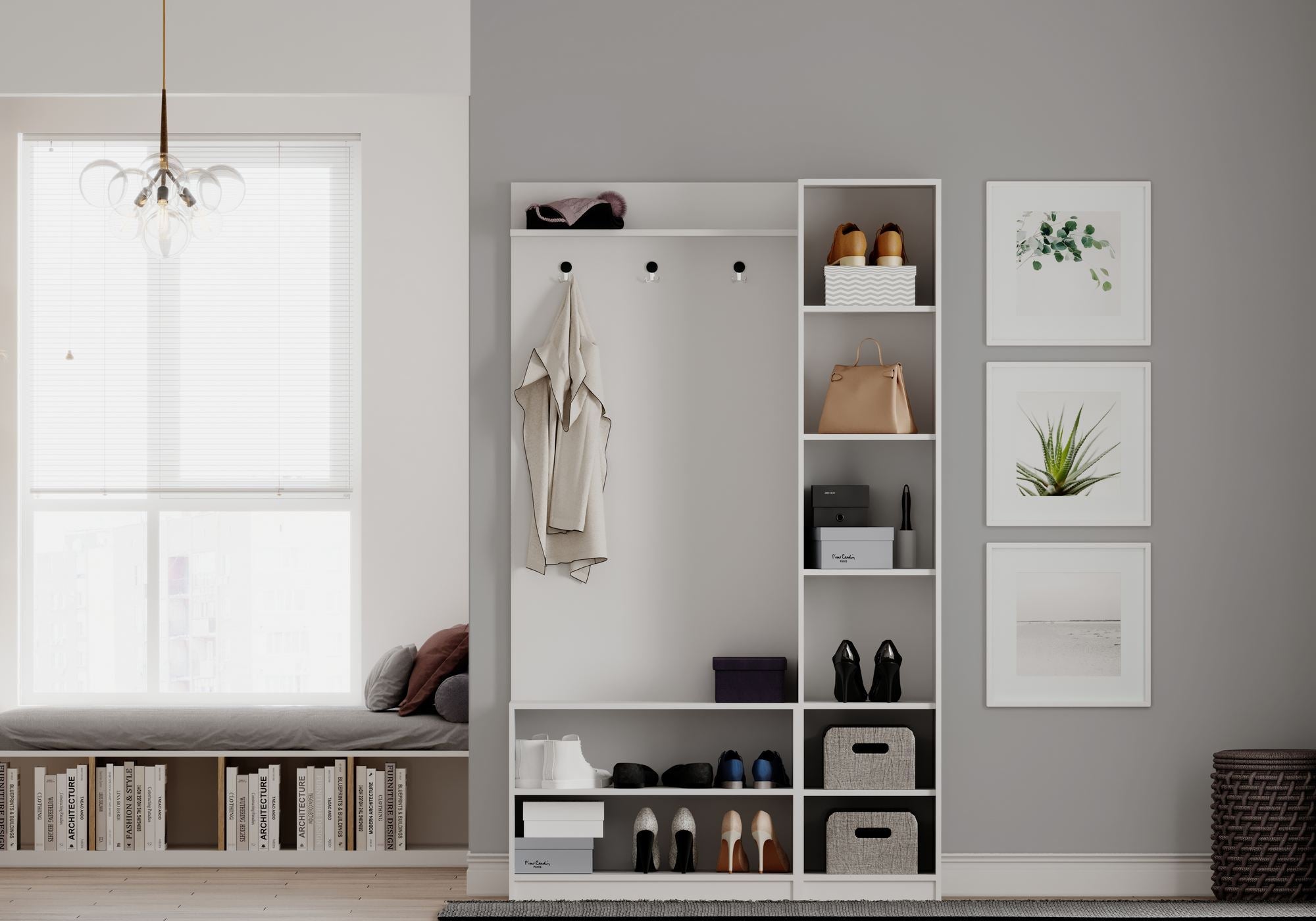 Conjunto para hall de entrada – 120cm x 200cm x 35cm – Branco Fosco – Aglomerado de Melamina