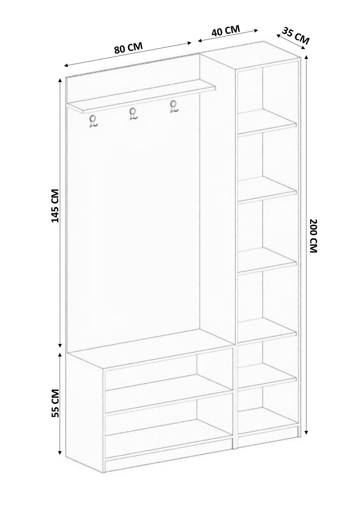 Conjunto para hall de entrada – 120cm x 200cm x 35cm – Branco Fosco – Aglomerado de Melamina