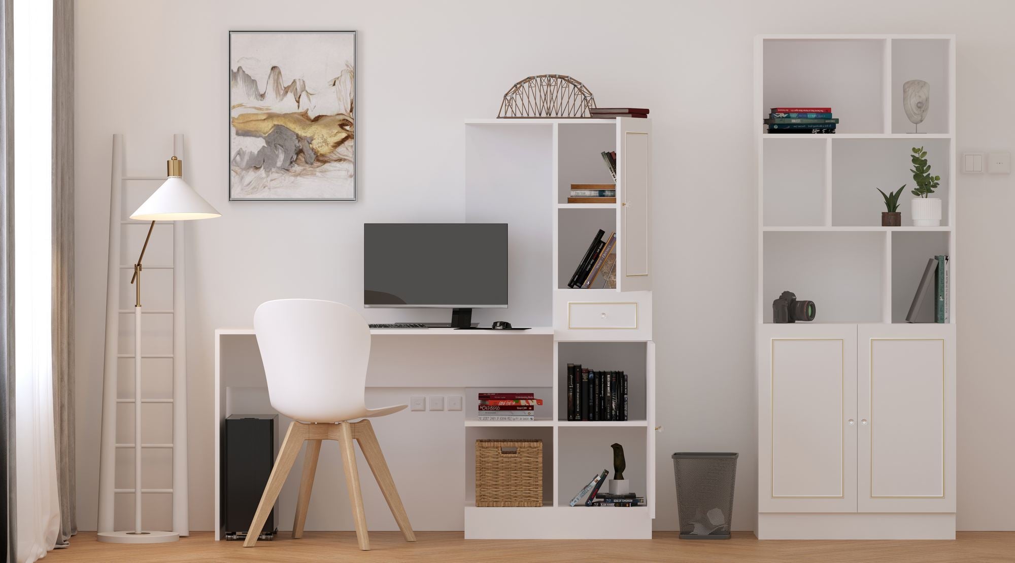 Secretária de Estudo e Estante – 120cm x 75cm x 40cm – Branco Fosco – Aglomerado