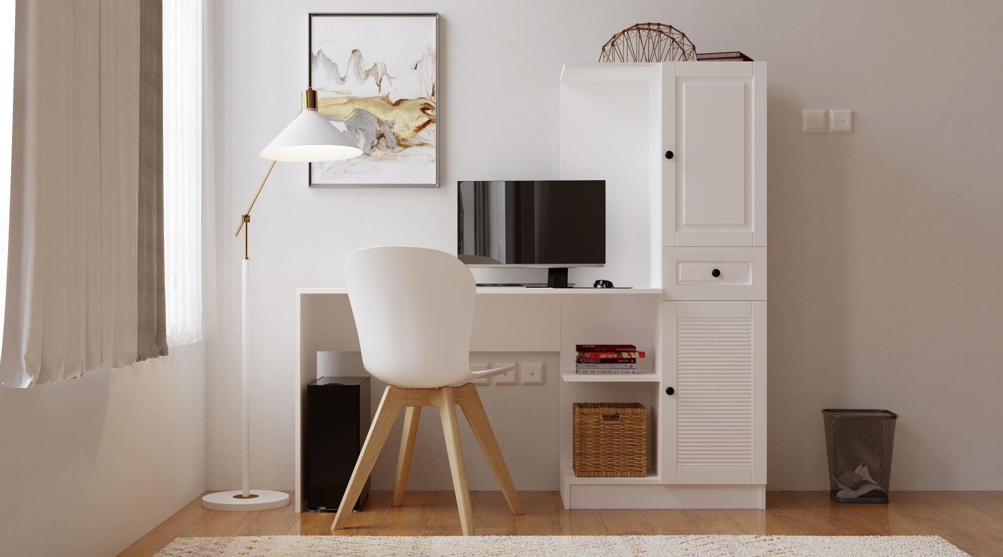 Secretária de Estudo e Estante – 120cm x 75cm x 40cm – Branco Fosco – Aglomerado