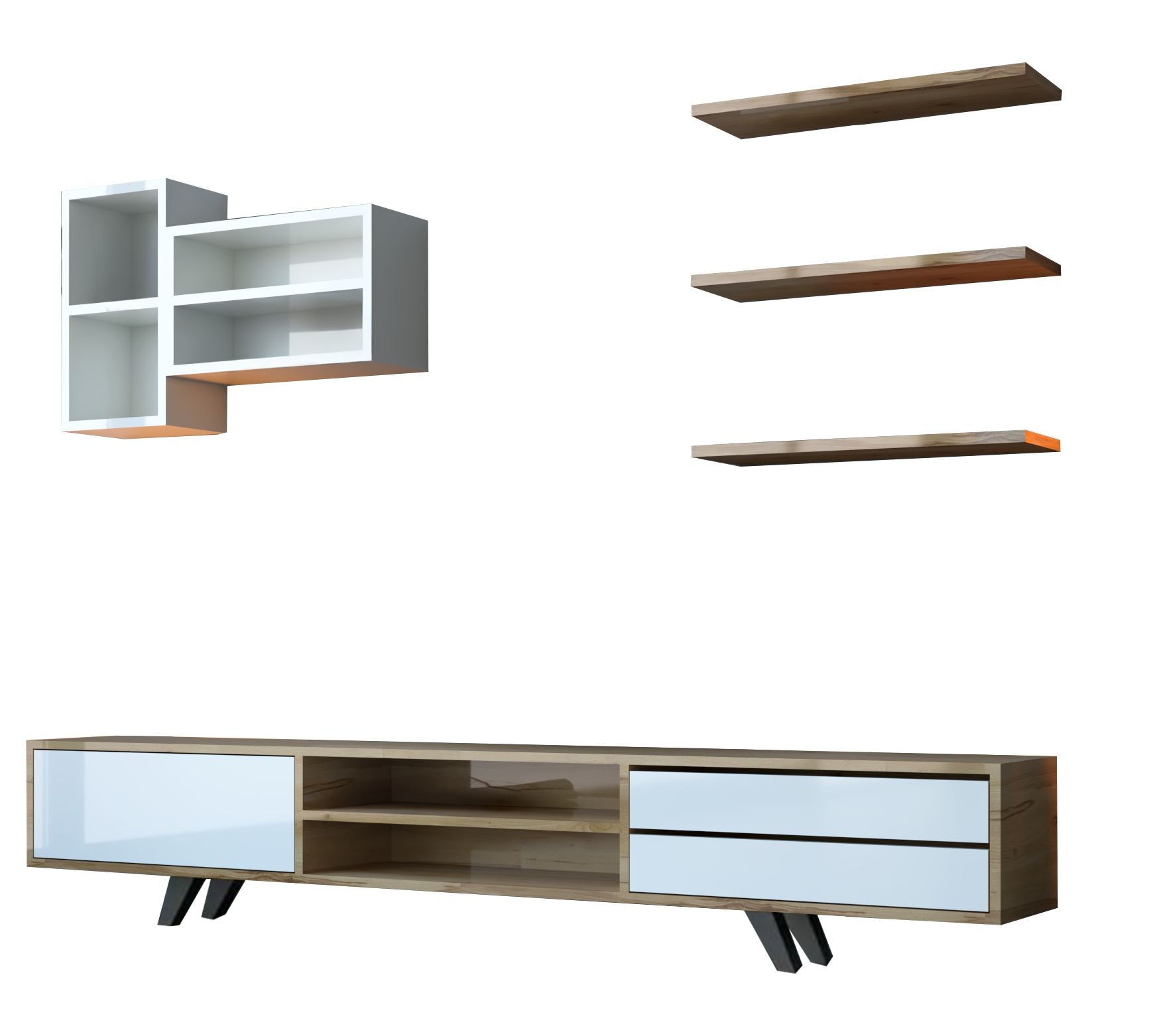 Estante para TV – 180 cm x 45 cm x 40 cm – Branco e Carvalho – MDF