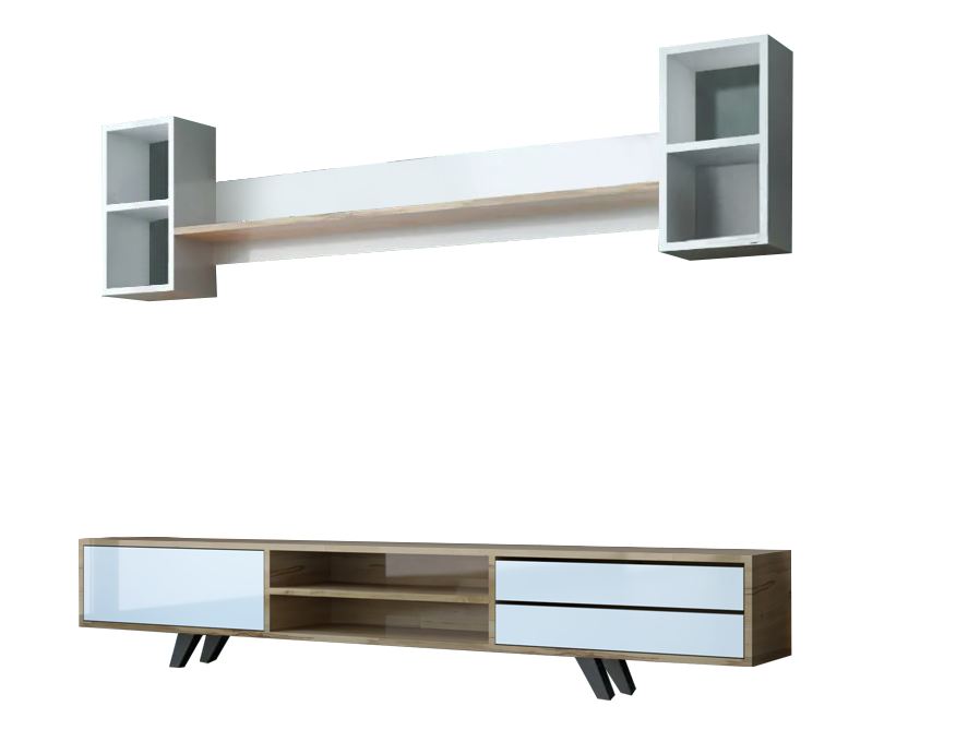 Estante para TV – 180cm x 45cm x 40cm – Branco e Carvalho – MDF