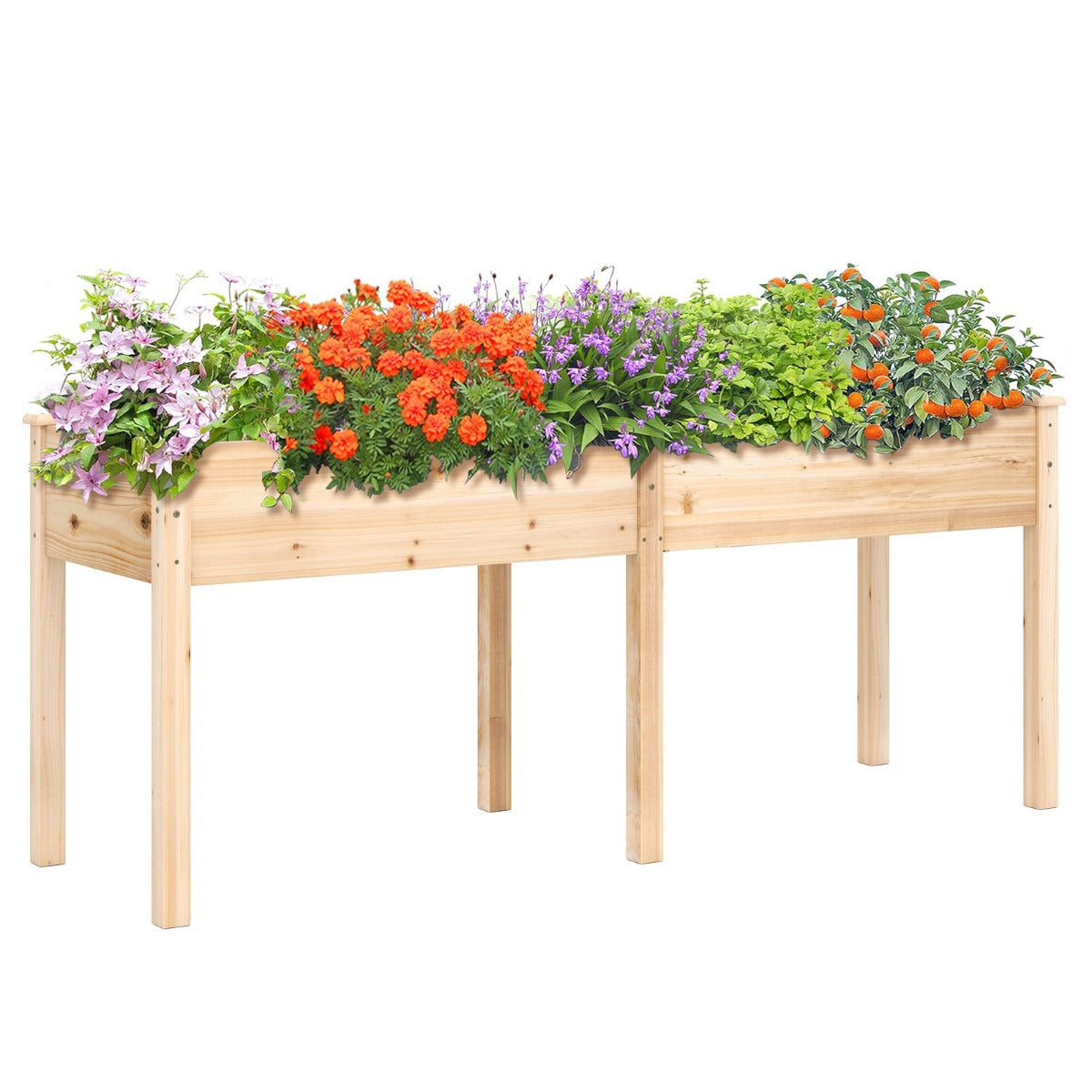 Cama de Jardim Elevada com Separador 8 Orifícios de Drenagem para Vegetais e Flores para Pátio Terraço 184 x 58 x 77 cm Natural