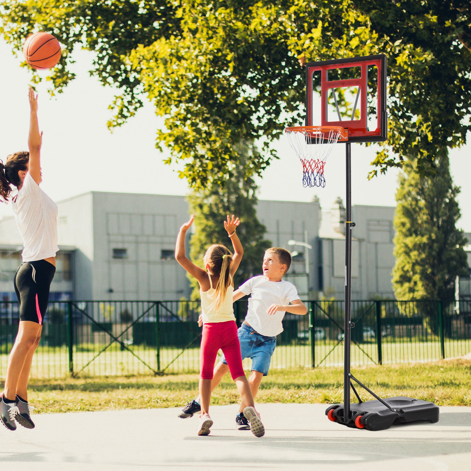 Tabela de Basquetebol Ajustável 160-210cm Preto e Vermelho