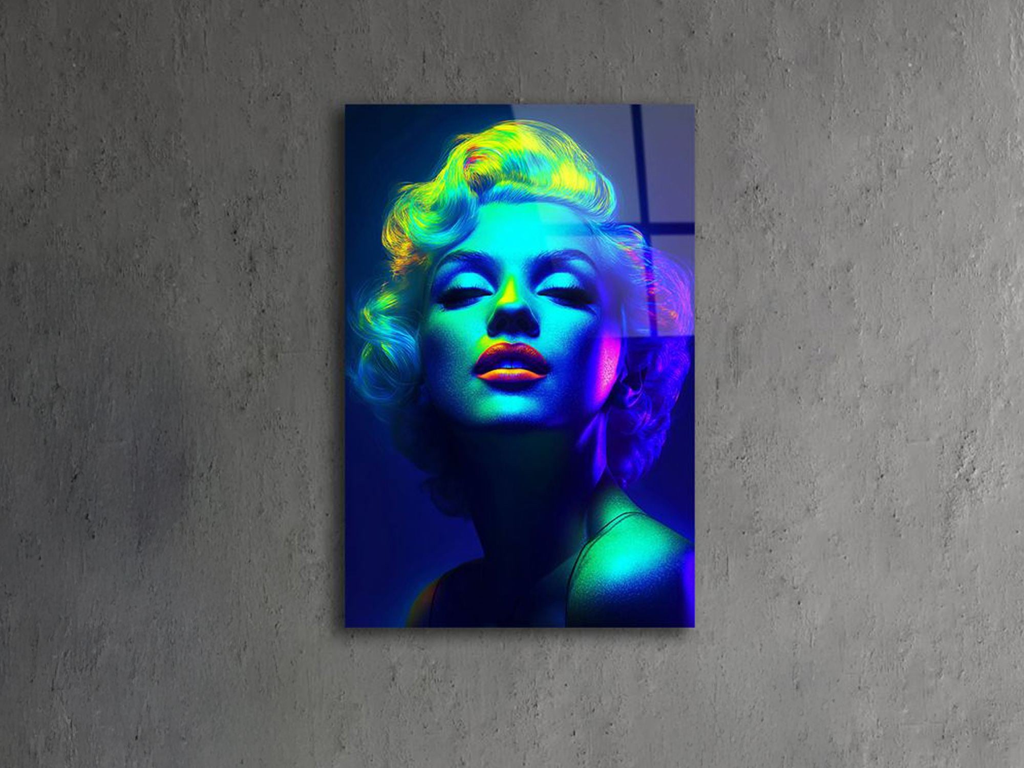 Marilyn Monroe — Quadro Decorativo em Vidro Acrílico Multicolor, 44 x 66 cm, Acrílico Óptico 100% (3 mm)