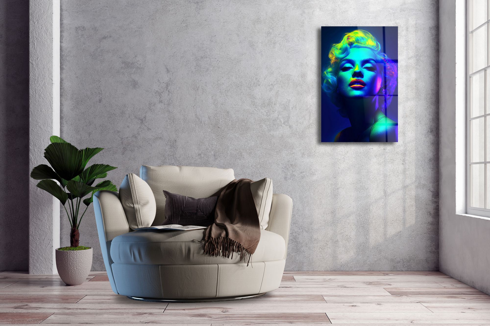 Marilyn Monroe — Quadro Decorativo em Vidro Acrílico Multicolor, 44 x 66 cm, Acrílico Óptico 100% (3 mm)