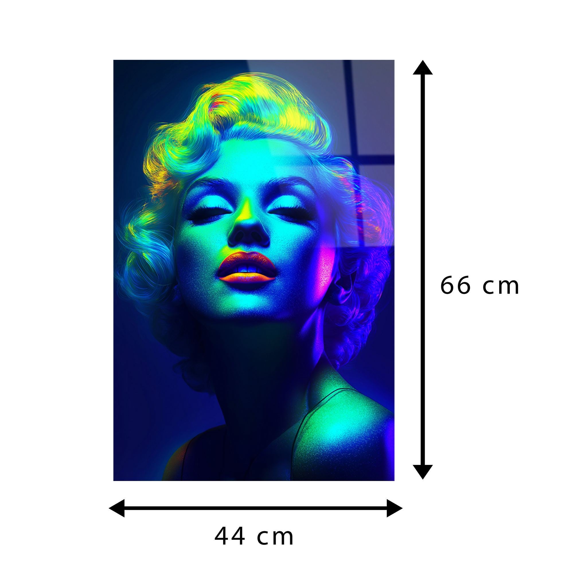 Marilyn Monroe — Quadro Decorativo em Vidro Acrílico Multicolor, 44 x 66 cm, Acrílico Óptico 100% (3 mm)