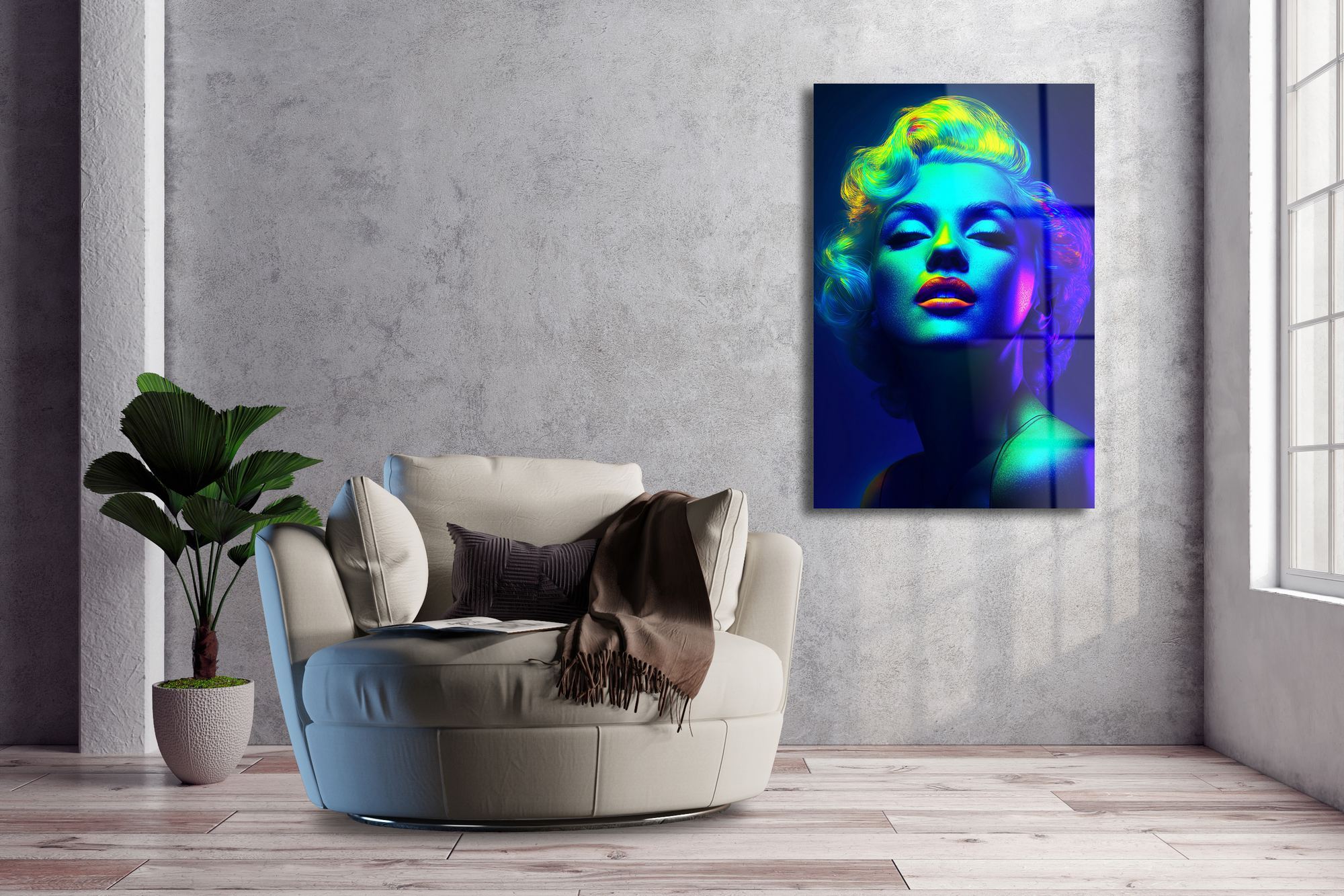 Marilyn Monroe – Quadro Decorativo em Vidro Acrílico 100% Grau Ótico 3 mm (66 x 99 cm), Multicolorido