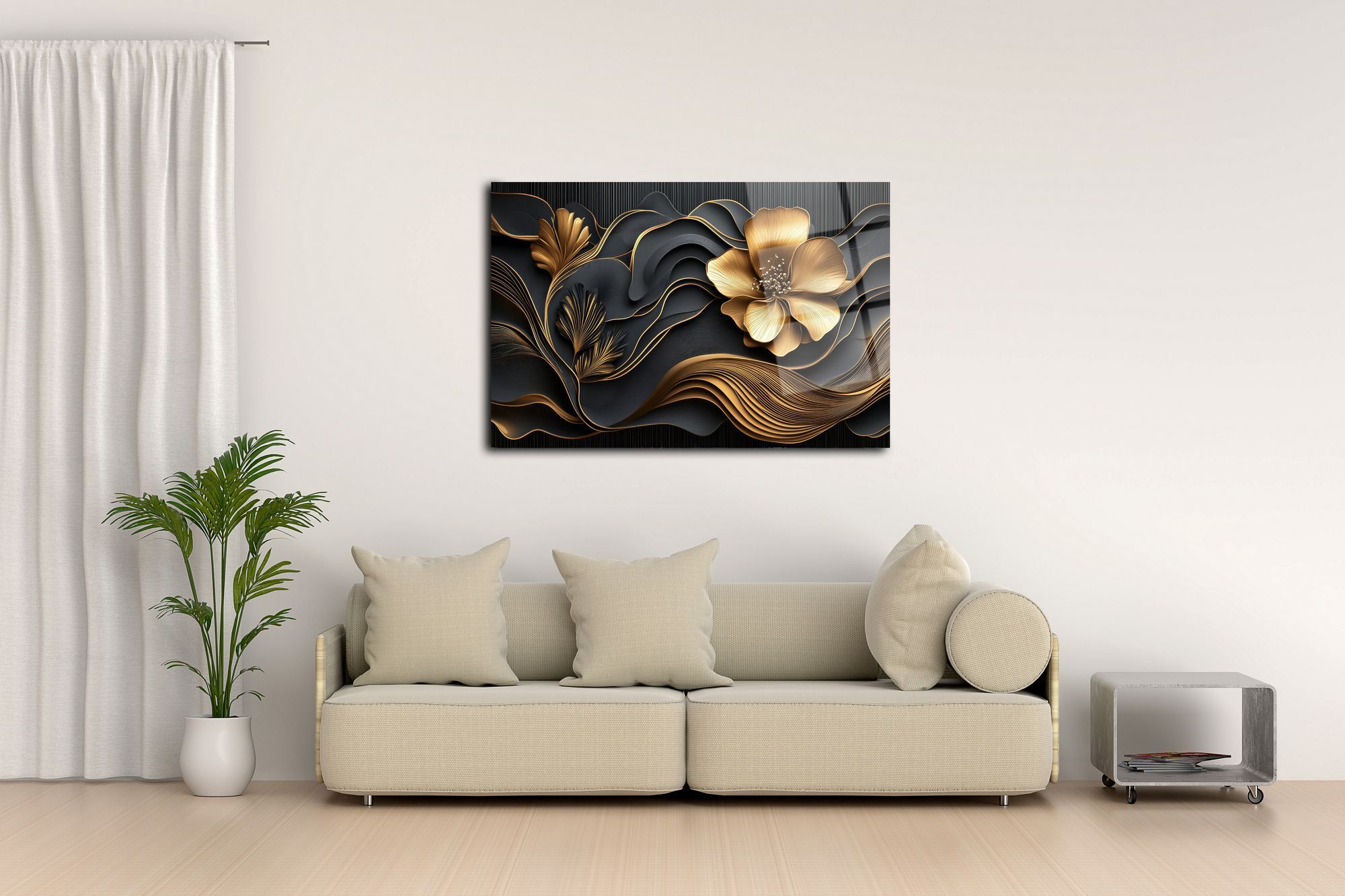 Opulent Bloom – Quadro Decorativo em Vidro Acrílico Multicolor, Grau Óptico 3 mm, 66 x 99 cm