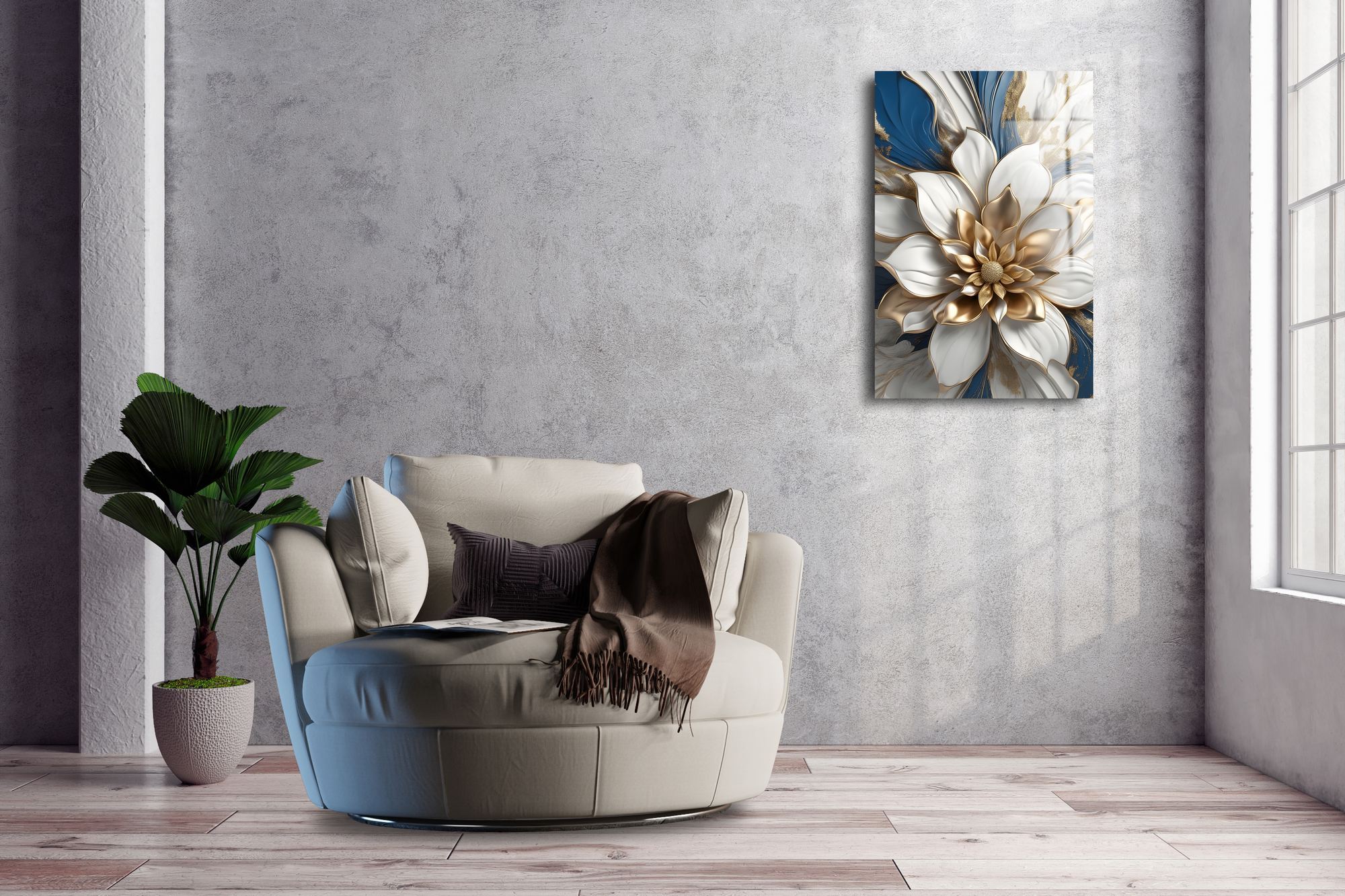 Gilded Serenity – Quadro Decorativo em Vidro Acrílico 44x66 cm, Multicolor, Acrílico Ótico 3 mm