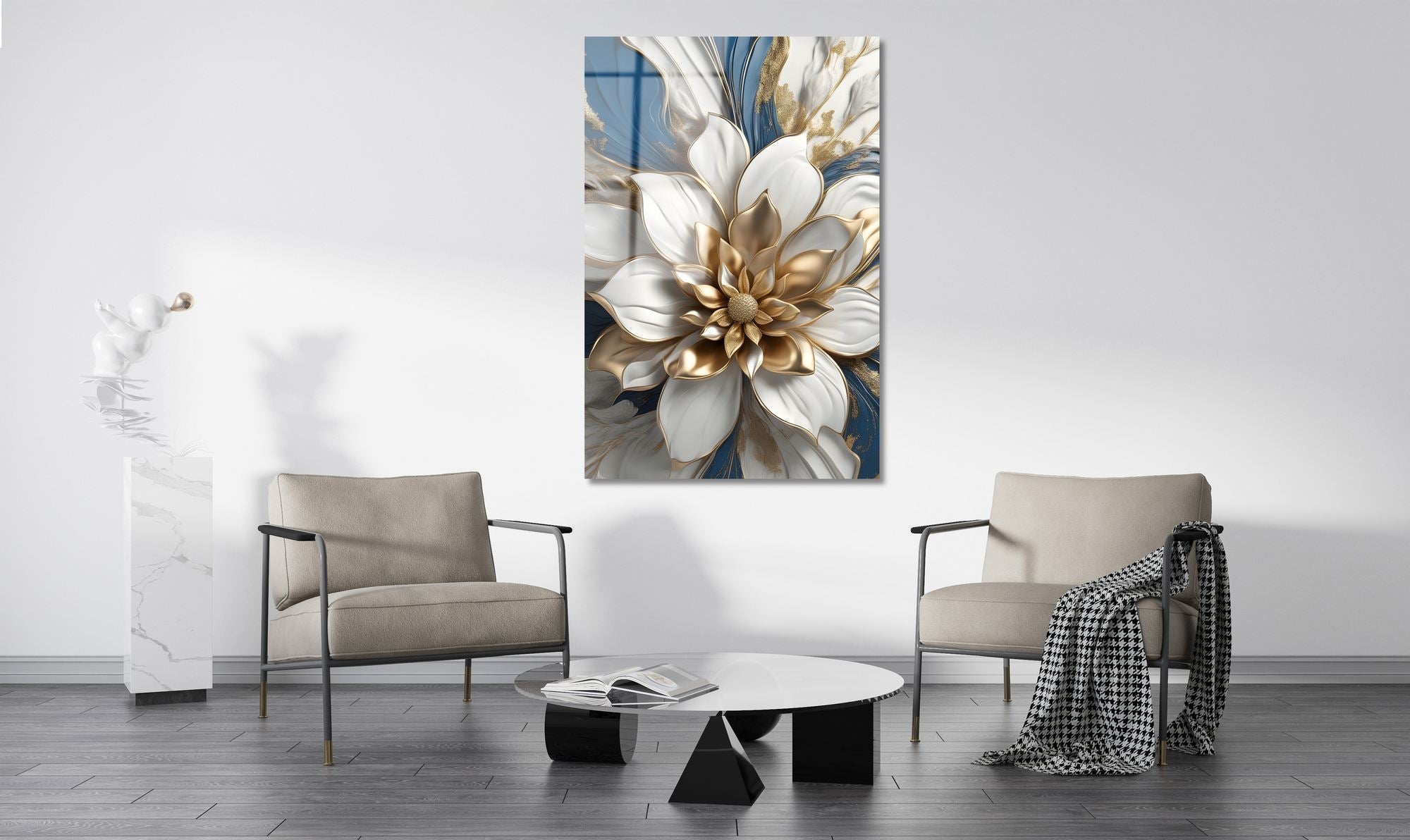 Serenidade Dourada – Quadro Decorativo em Vidro Acrílico Óptico (3 mm), Multicolor, 66 x 99 cm