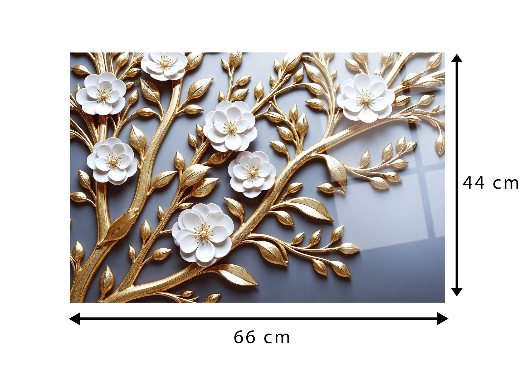 Golden Blossoms – Quadro Decorativo em Vidro Acrílico 44x66 cm, Multicolor (Grau Óptico 100%)