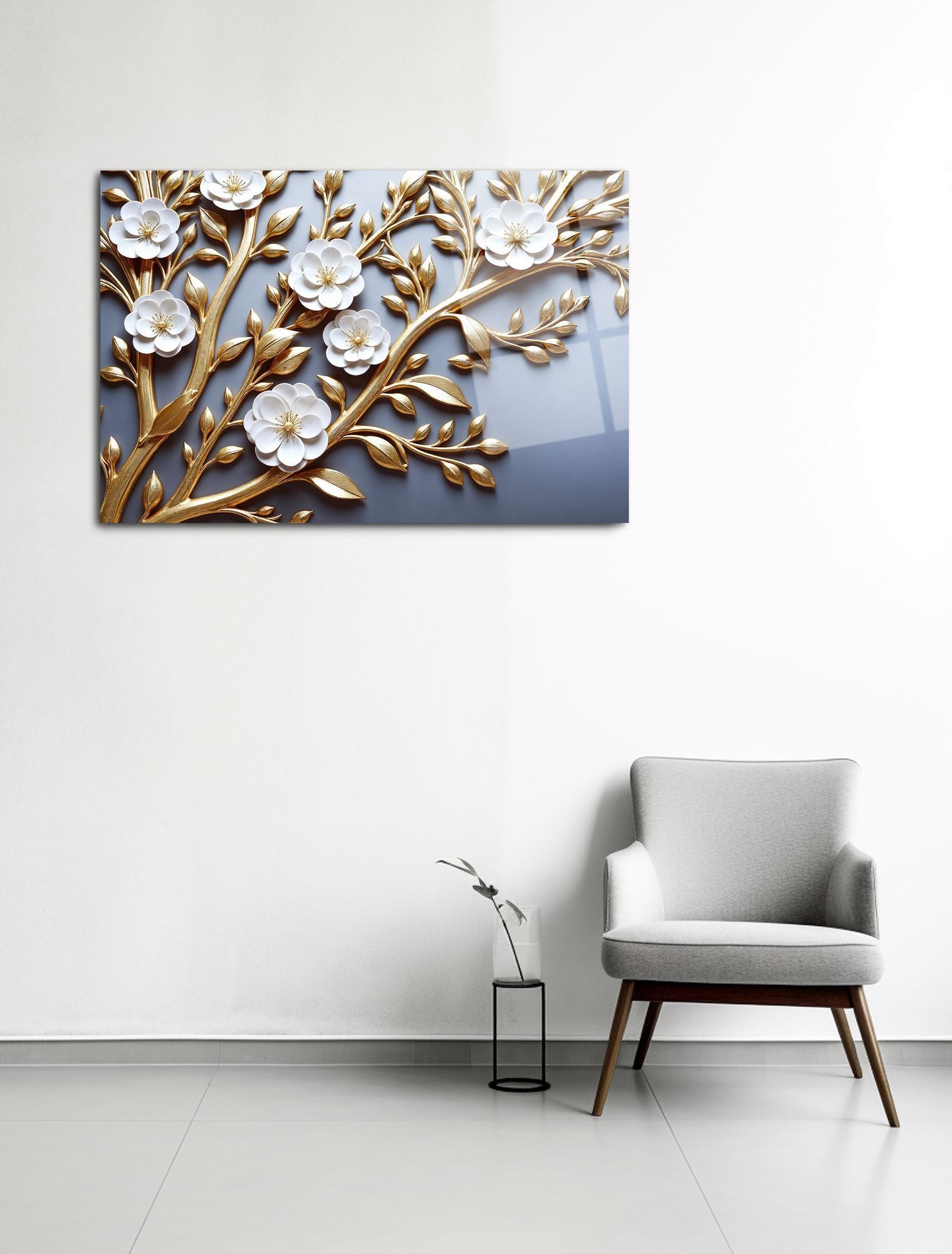 Golden Blossoms | Quadro Decorativo em Acrílico Óptico 3 mm (66 x 99 cm) – Multicolor