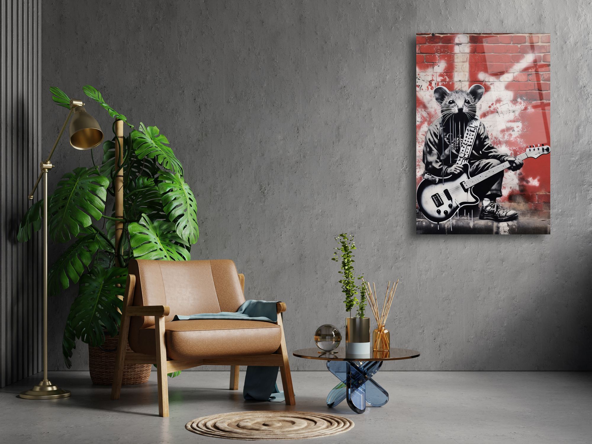 Quadro Decorativo em Acrílico de Grau Ótico 3 mm “Rockstar Mouse” — Multicolor, 66 x 99 cm