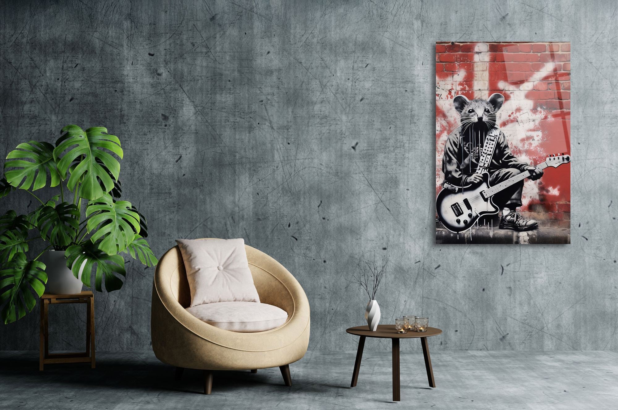 Quadro Decorativo em Acrílico de Grau Ótico 3 mm “Rockstar Mouse” — Multicolor, 66 x 99 cm
