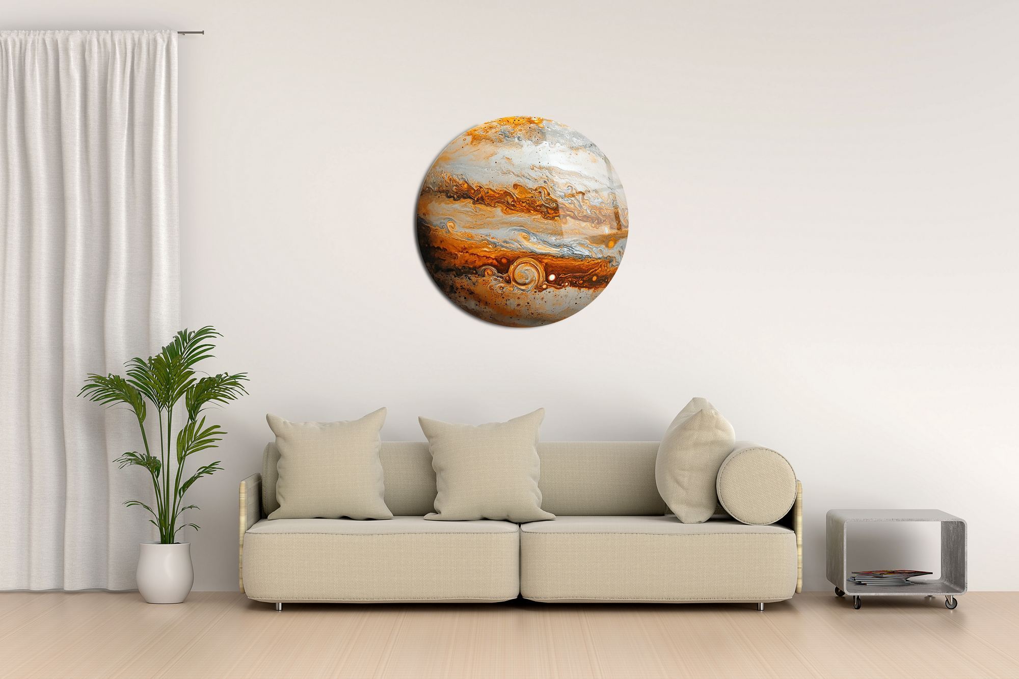 Jupiter's Embrace – Quadro Decorativo em Acrílico 100% Óptico (3 mm), Multicolor, Ø55 cm