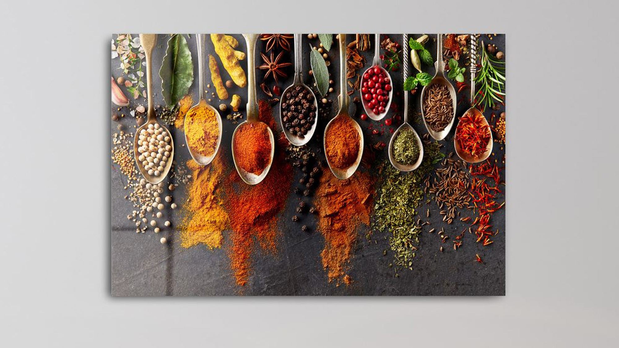 Spice Symphony – Quadro Decorativo em Vidro Acrílico 100% de Grau Óptico (3 mm), Multicolor, 66 x 99 cm