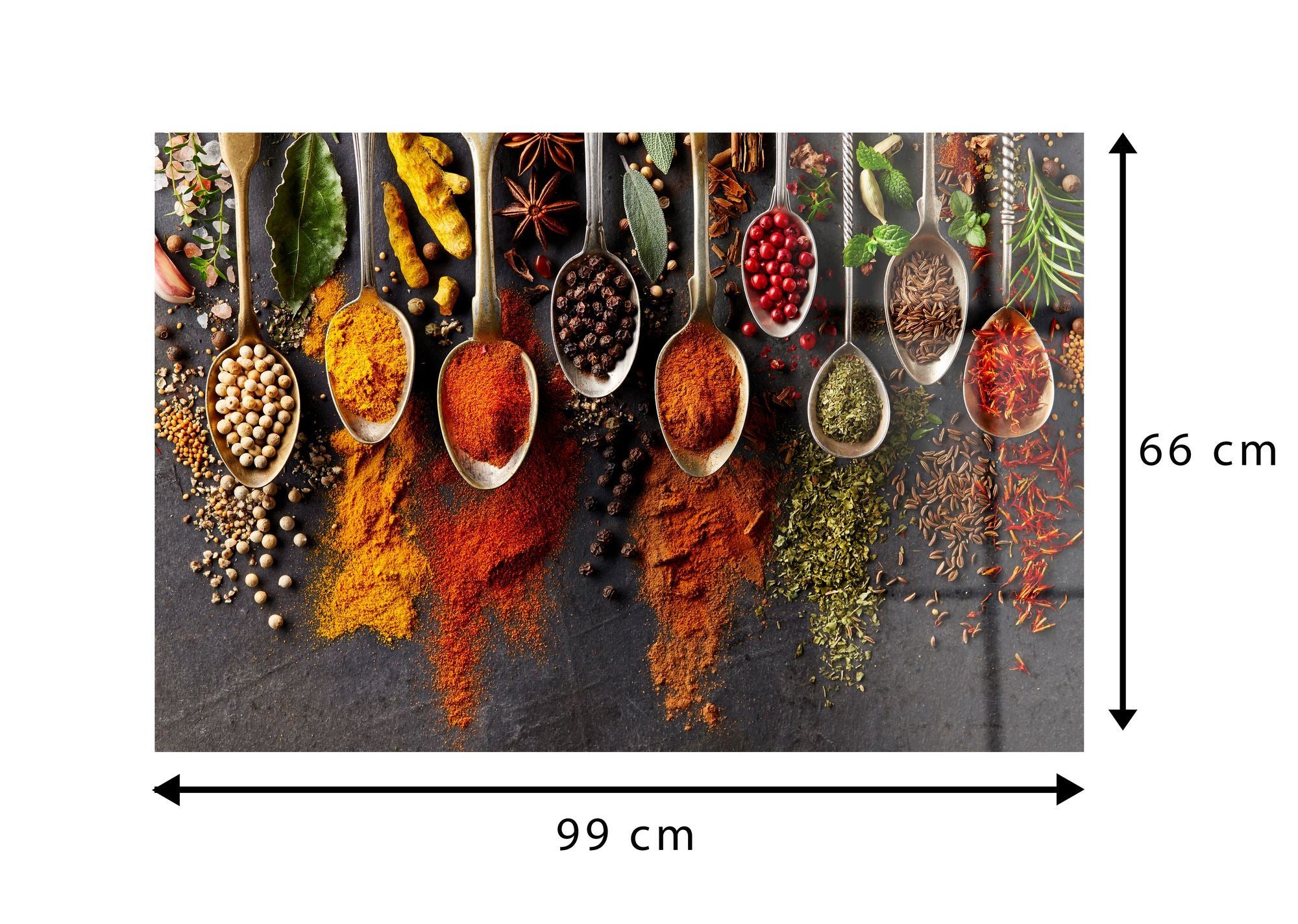 Spice Symphony – Quadro Decorativo em Vidro Acrílico 100% de Grau Óptico (3 mm), Multicolor, 66 x 99 cm