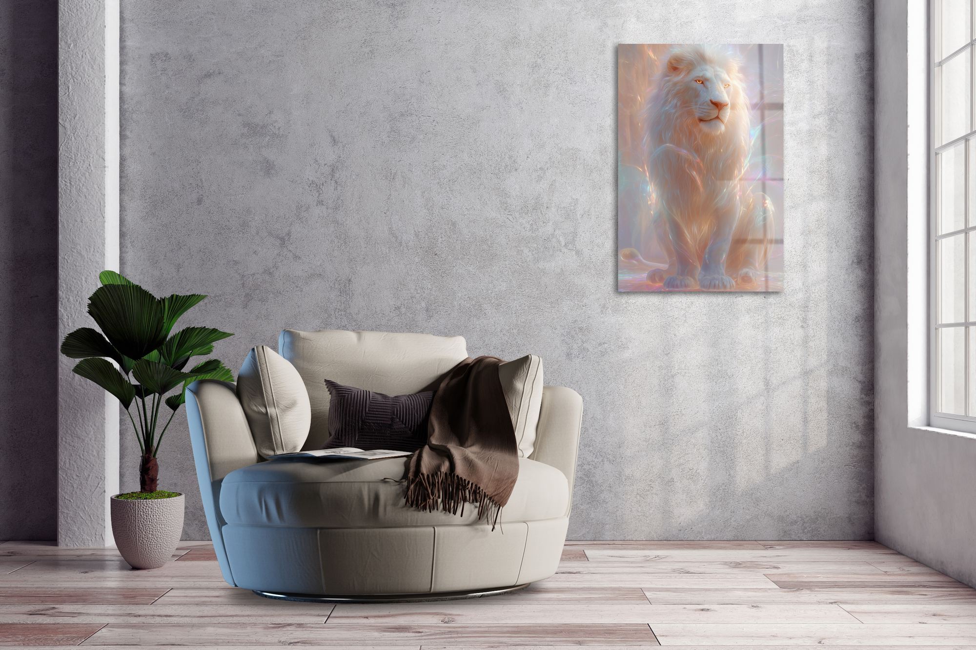 Quadro Decorativo Glow Lion em Vidro Acrílico Óptico 3 mm (44 x 66 cm) – Multicolor