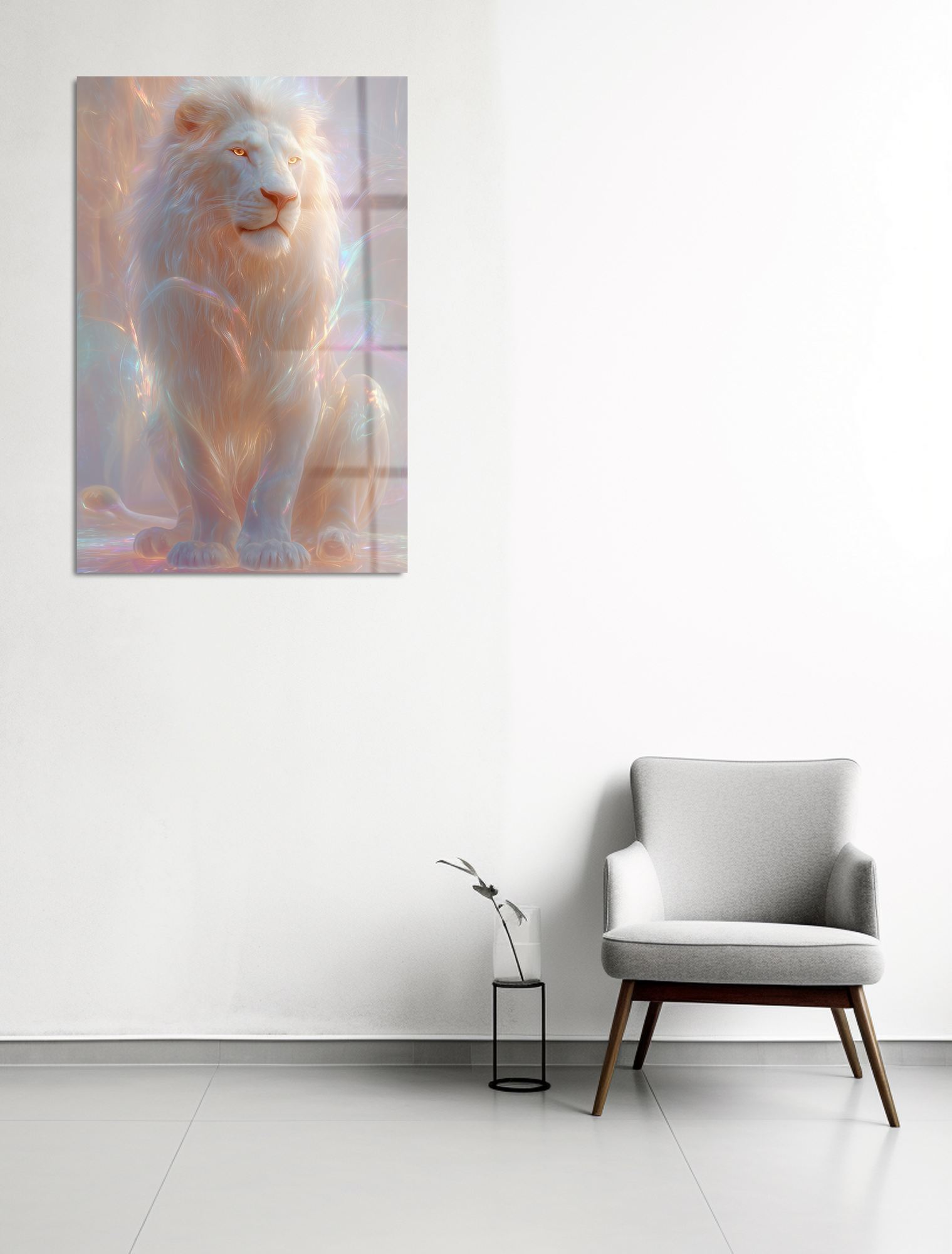 Leão Luminoso — Quadro Decorativo em Acrílico Óptico (3 mm), Multicolor, 66 x 99 cm