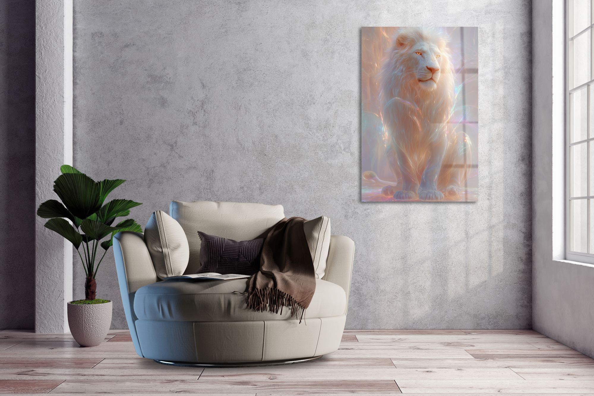 Leão Luminoso — Quadro Decorativo em Acrílico Óptico (3 mm), Multicolor, 66 x 99 cm