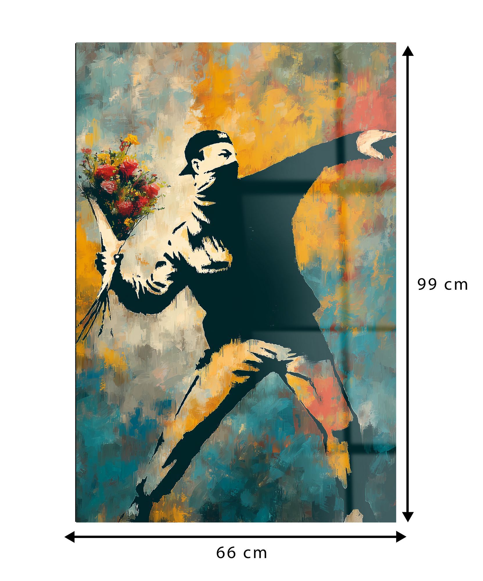 Banksy Flower Protest em Acrílico Óptico 3 mm – Quadro Decorativo Multicolor 66 x 99 cm