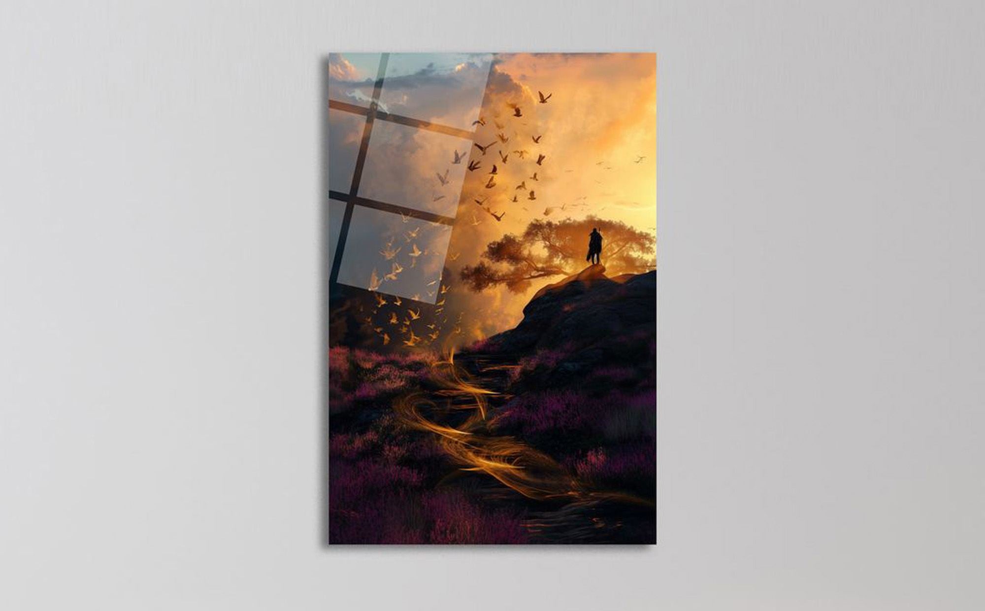 Sunset Path – Quadro Decorativo em Vidro Acrílico 100% Grau Óptico 3 mm, Multicolor, 66 x 99 cm