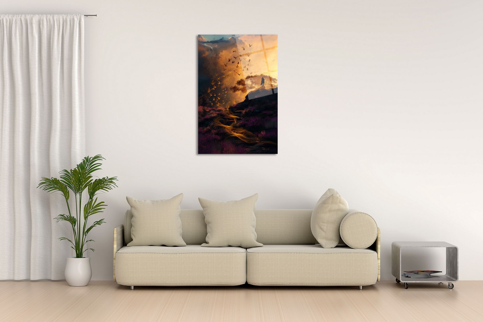 Sunset Path – Quadro Decorativo em Vidro Acrílico 100% Grau Óptico 3 mm, Multicolor, 66 x 99 cm