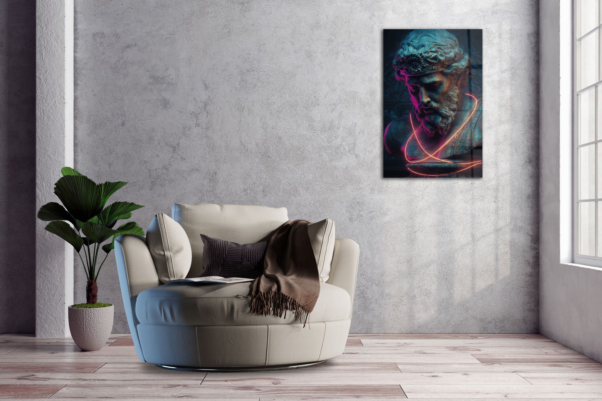 Estátua Néon — Quadro Decorativo em Acrílico 100% de Grau Óptico (3 mm), Multicor, 44 x 66 cm (Ref. 186CLV1148)