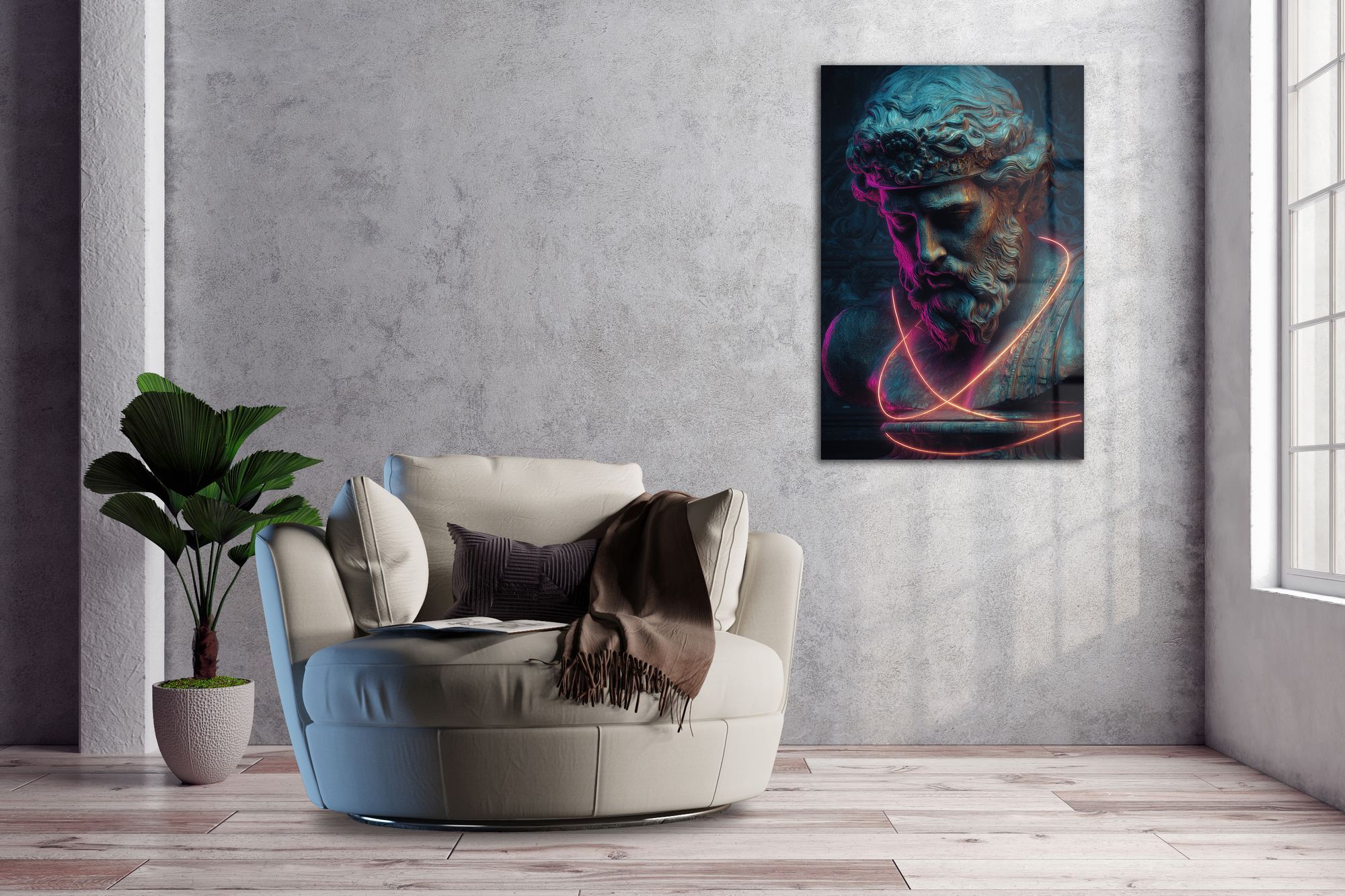 Estátua Neon Multicolor – Pintura Decorativa em Acrílico de Grau Óptico (66 x 99 cm)
