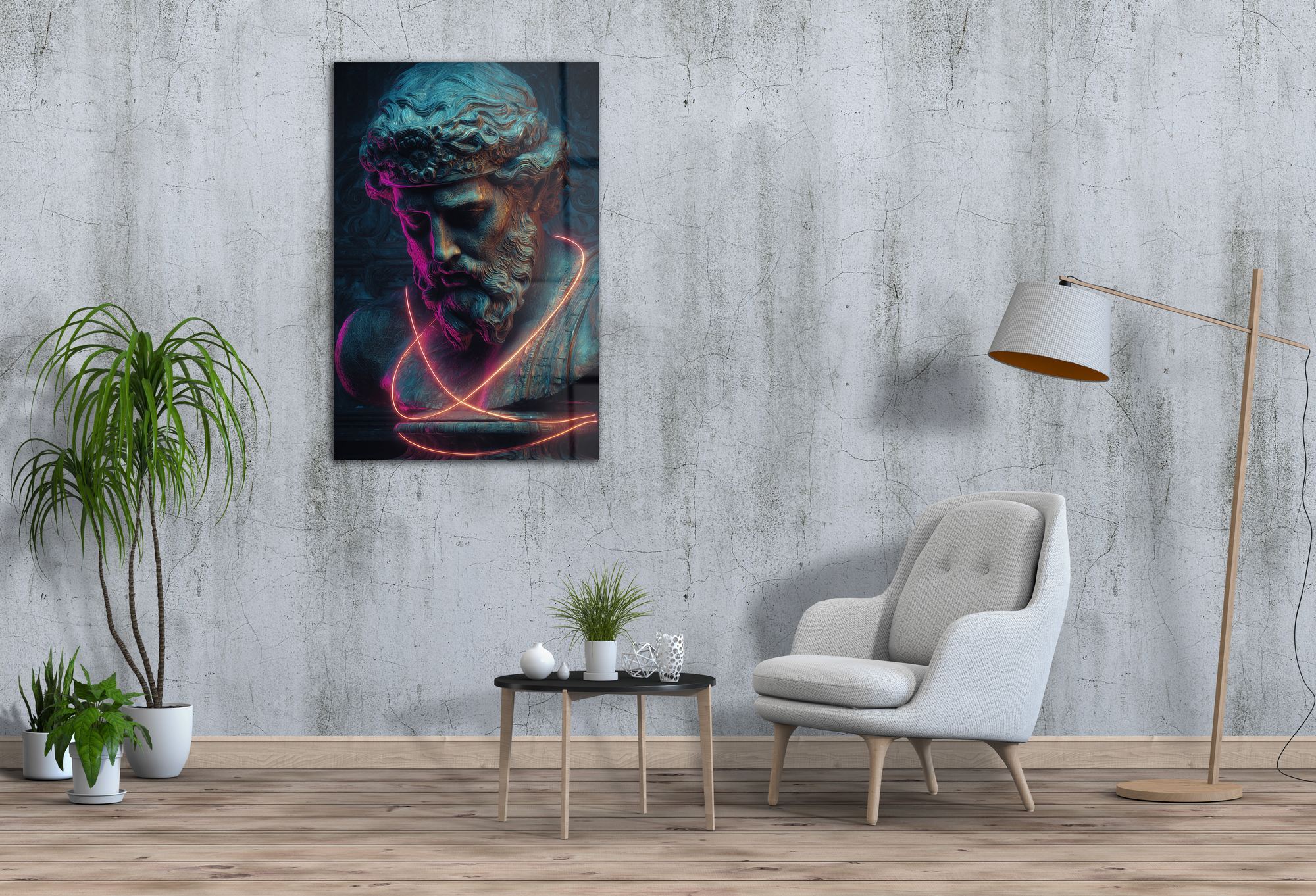 Estátua Neon Multicolor – Pintura Decorativa em Acrílico de Grau Óptico (66 x 99 cm)