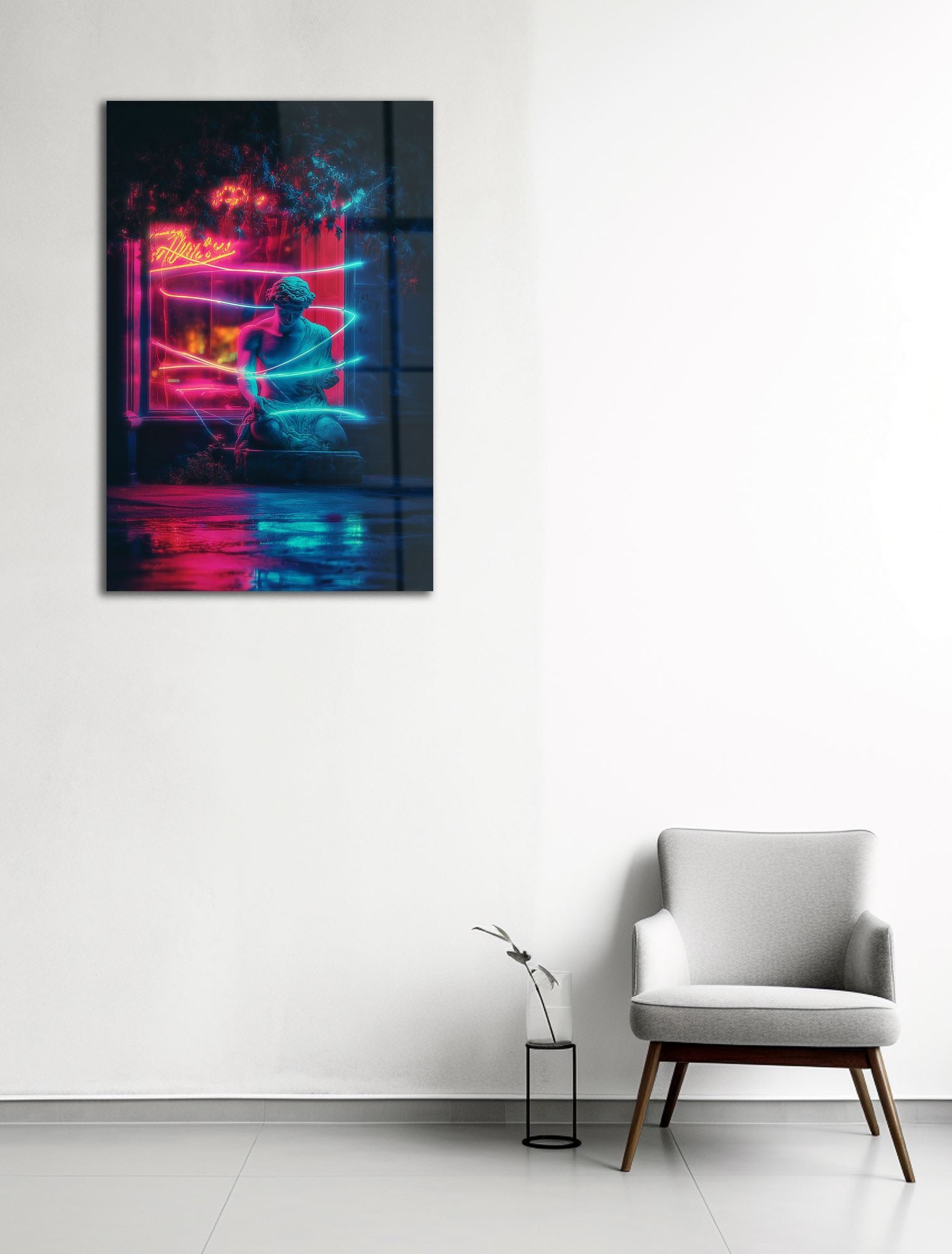 Quadro Decorativo em Acrílico Neon Garden Statue 66 x 99 cm — Multicolor, 100% Acrílico de Grau Óptico (3 mm)