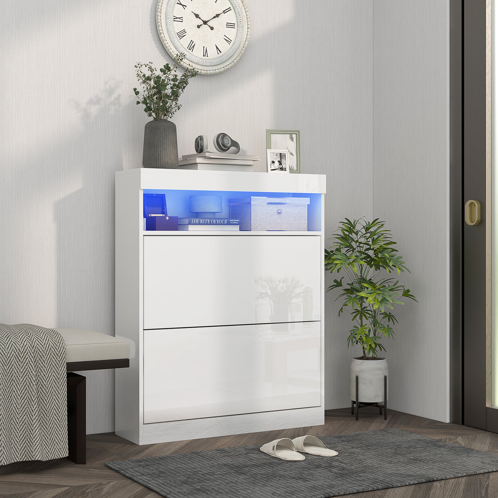 Móvel Sapateira Branco Brilhante 80x24x99,5 cm