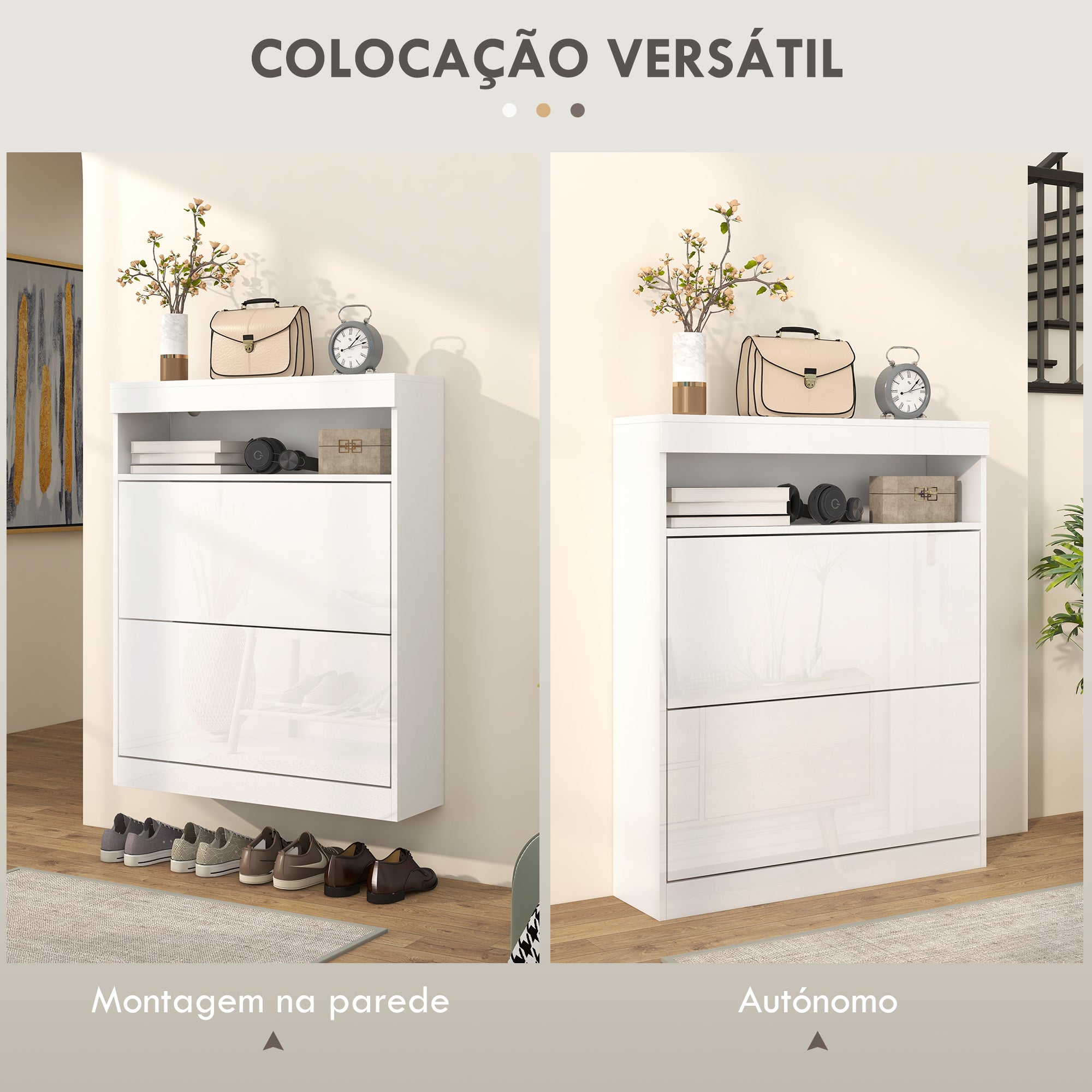 Móvel Sapateira Branco Brilhante 80x24x99,5 cm