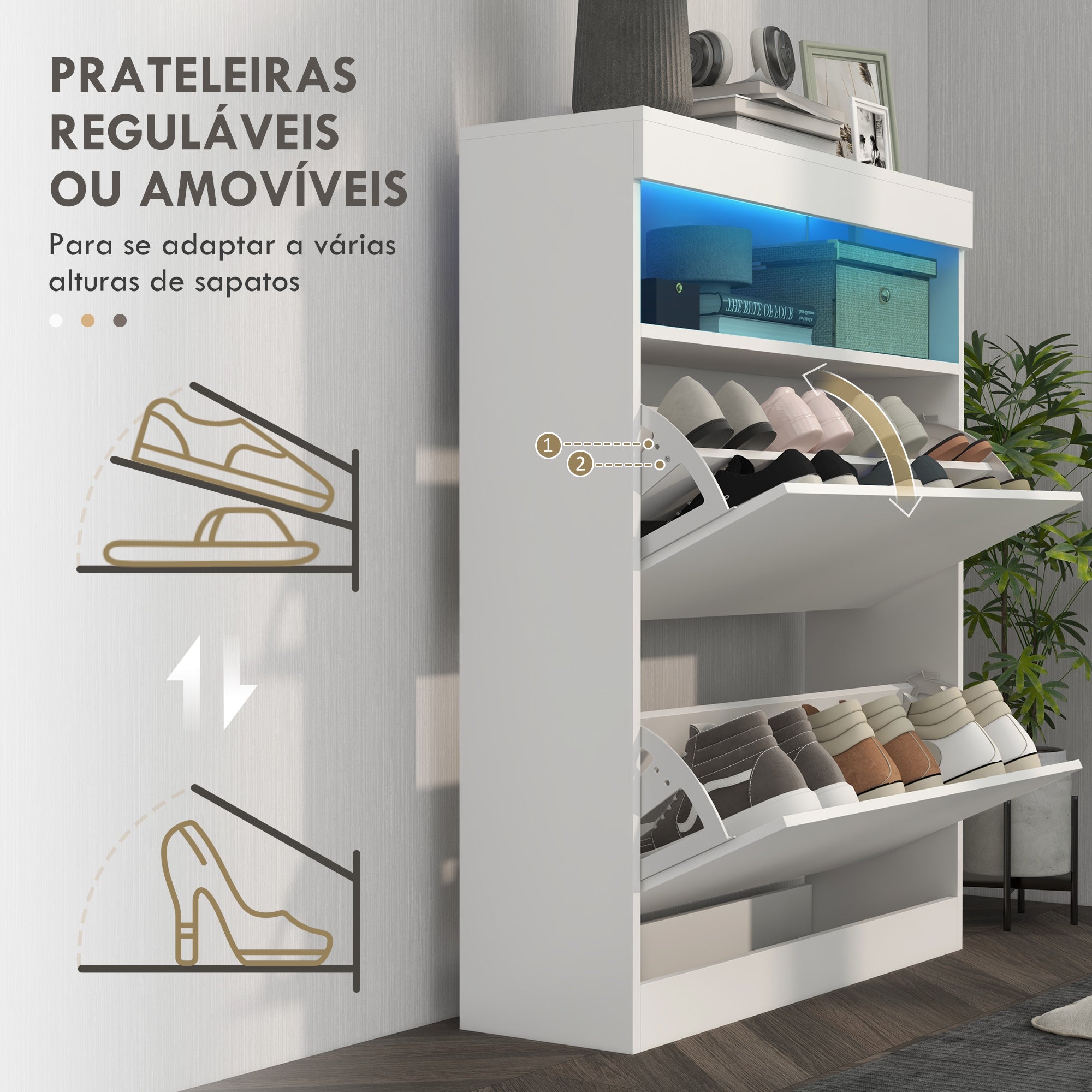 Móvel Sapateira Branco Brilhante 80x24x99,5 cm